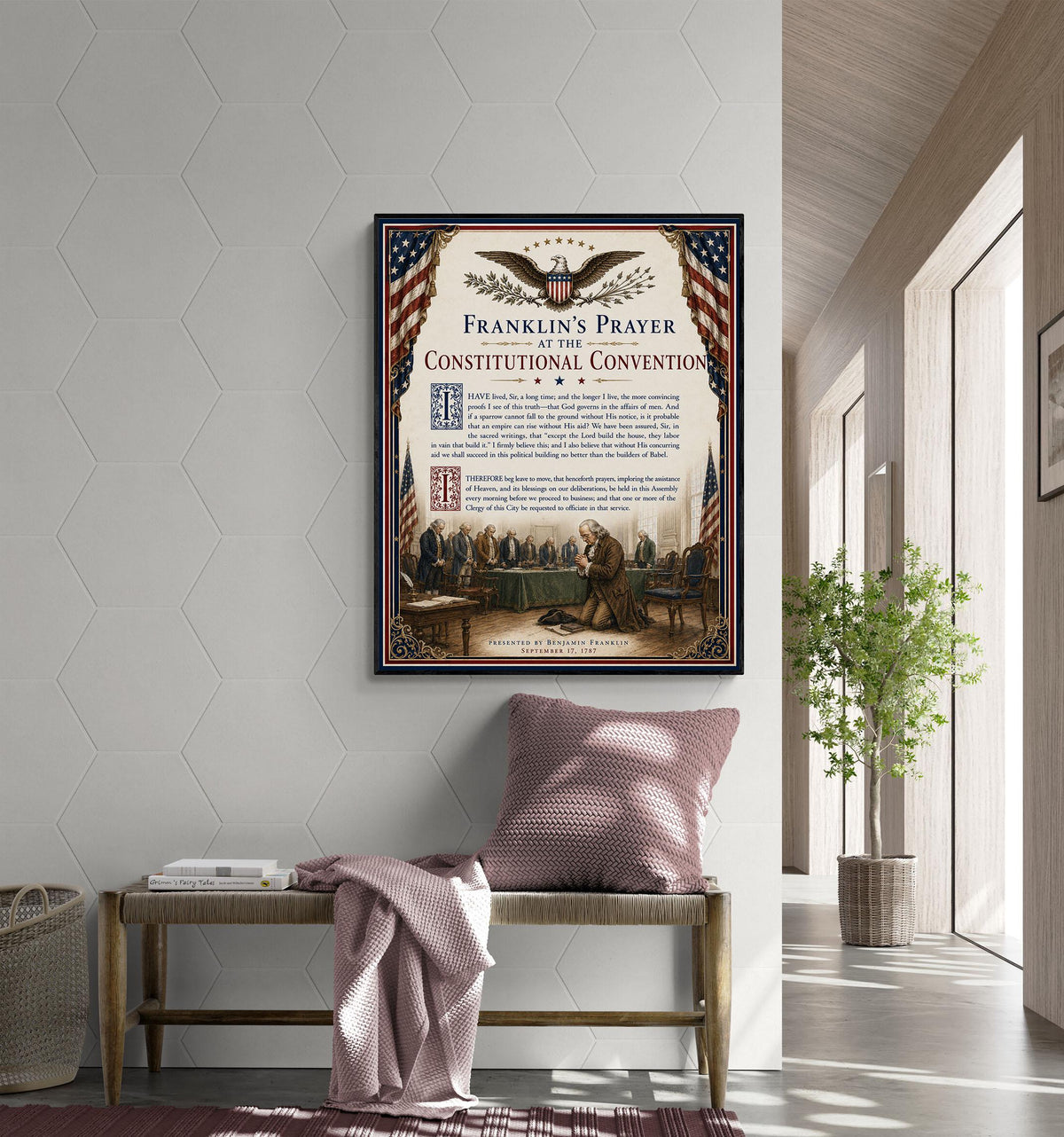 Benjamin Franklin Prayer Art Print | 1787 Constitutional Convention | American History | USA Home Decor