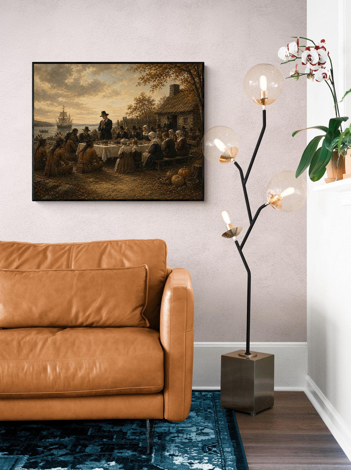First Thanksgiving Art Print | Pilgrims And Native Americans | Autumn | Fall Home Decor