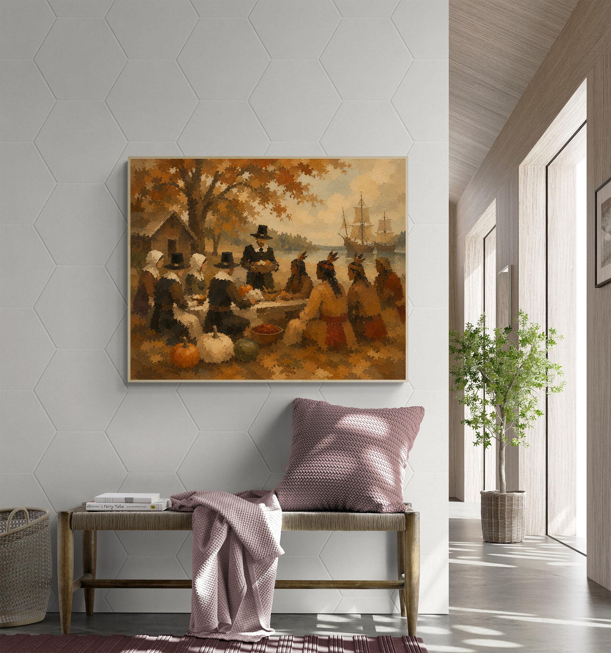 First Thanksgiving Art Print | Pilgrims And Native Americans | Fall | Autumn Home Decor
