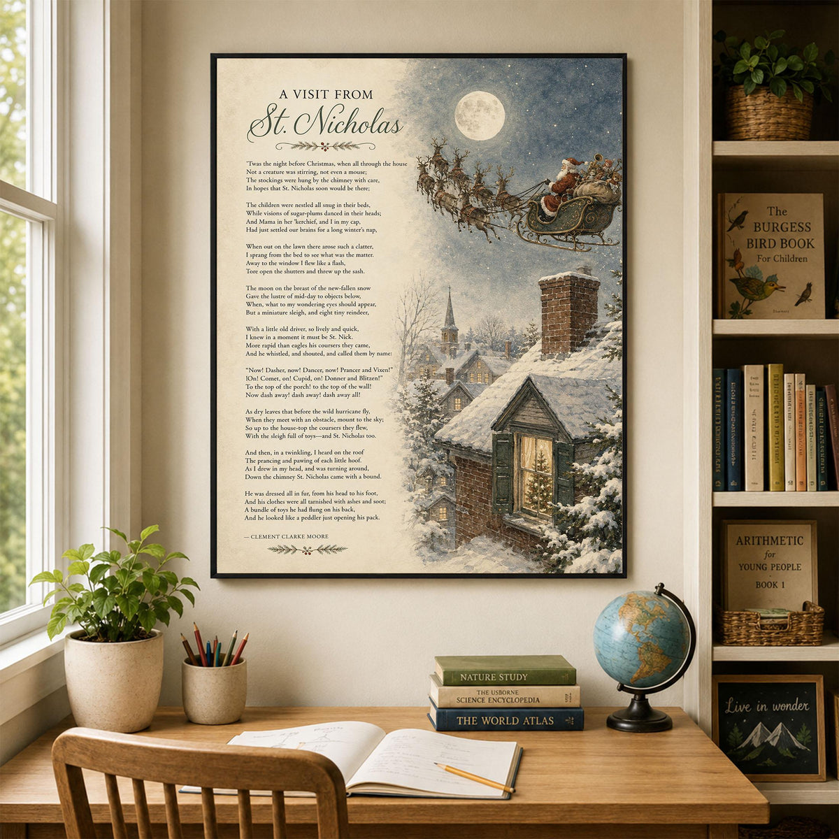 A Visit From St Nicholas Art Print | Clement Clark Moore Christmas Quote | Poetry | Literary | Home Decor