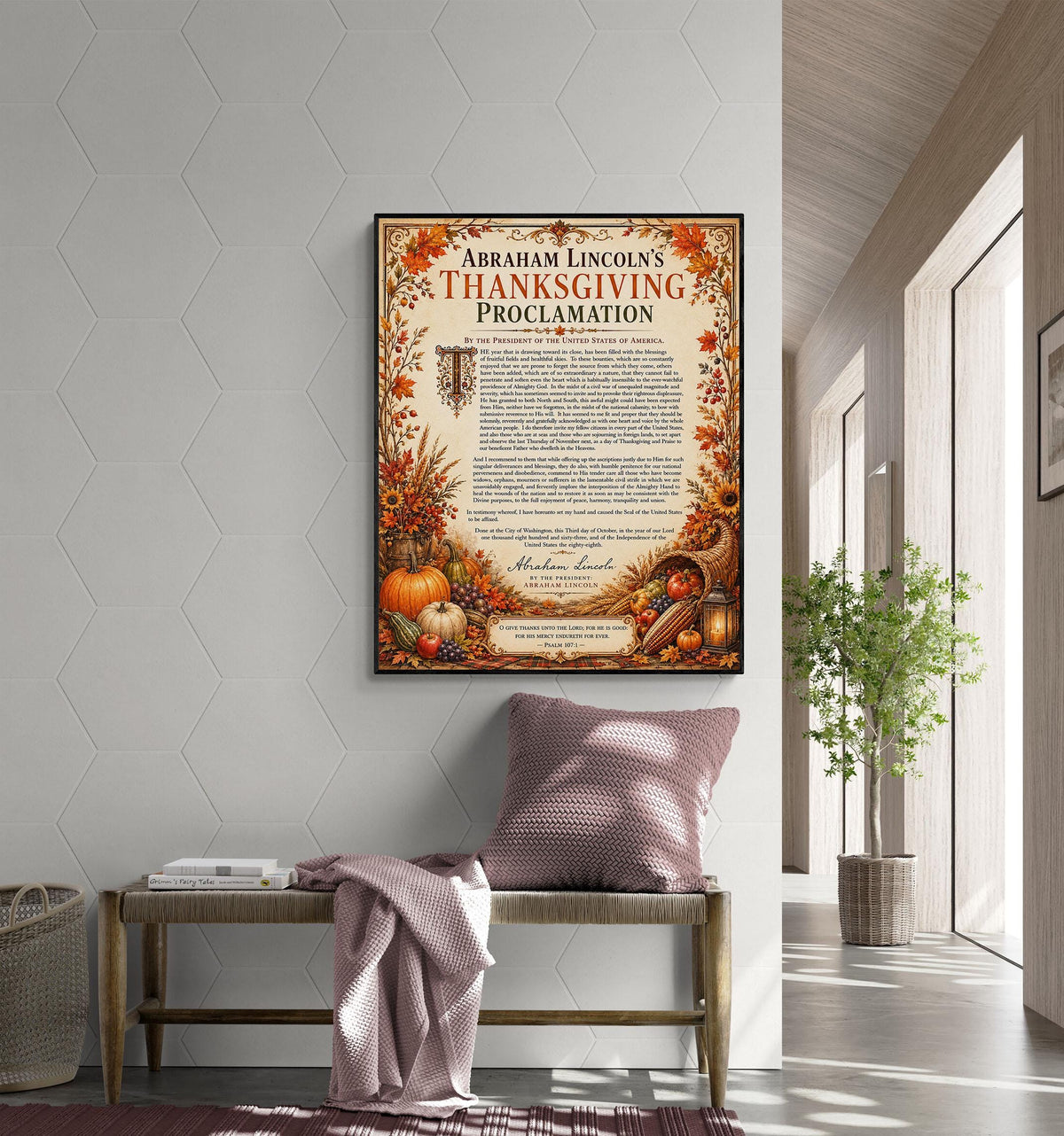 Abraham Lincoln Thanksgiving Proclamation Art Print | Autumn History Quote | Home Decor