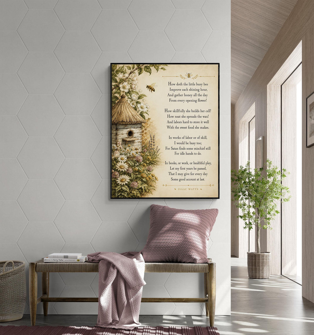 Busy Bee by Isaac Watts Wall Art Print | Literary Gift | Vintage Botanical Home Decor