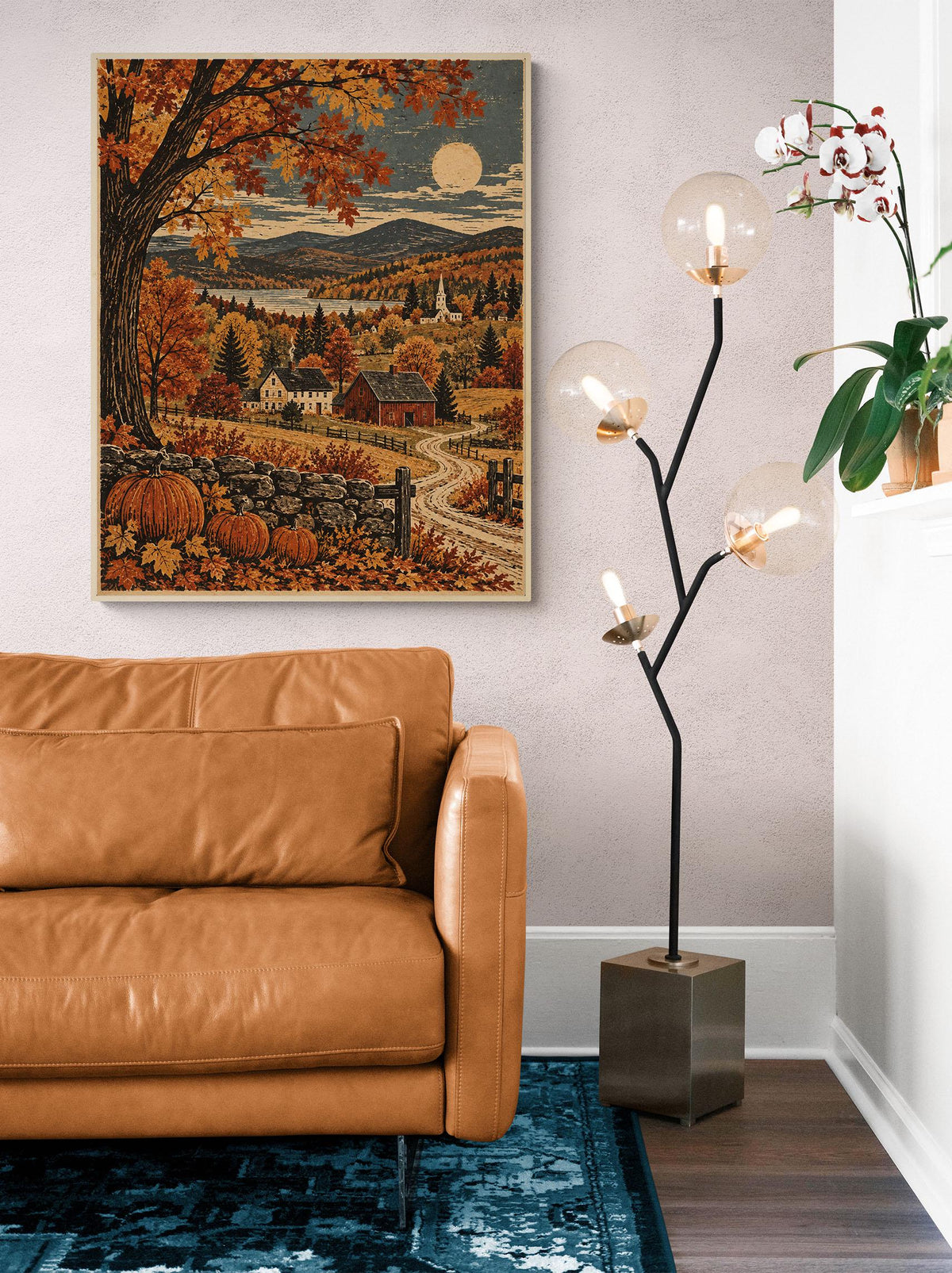 Autumn New England Landscape Art Print | Moonlit Countryside | Vintage Fall | Home Decor