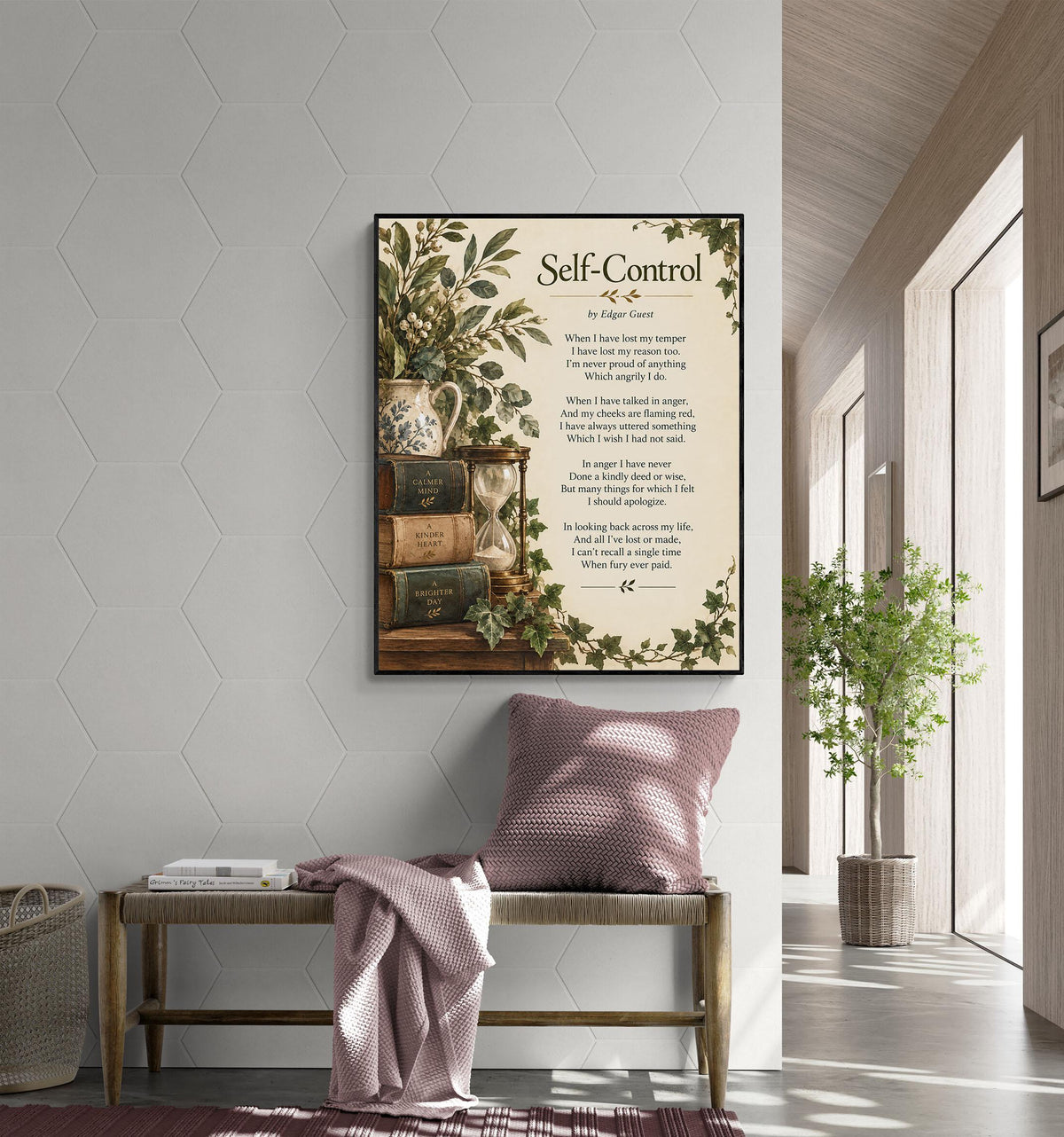 Self Control Wall Art Print | When I Have Lost My Temper | Edgar Guest Poem | Botanical | Literary Book | Inspirational Home Decor