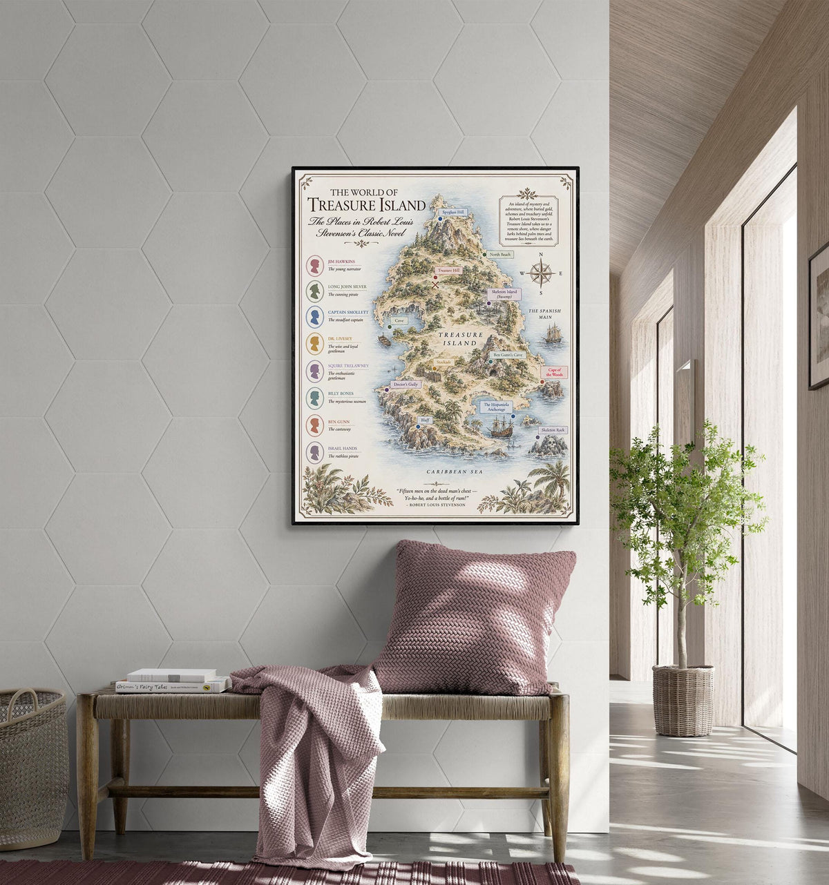 Treasure Island Map Art Print, Robert Louis Stevenson Literary Wall Artwork, England Home Decor, Library Gift, Classic Novel Poster