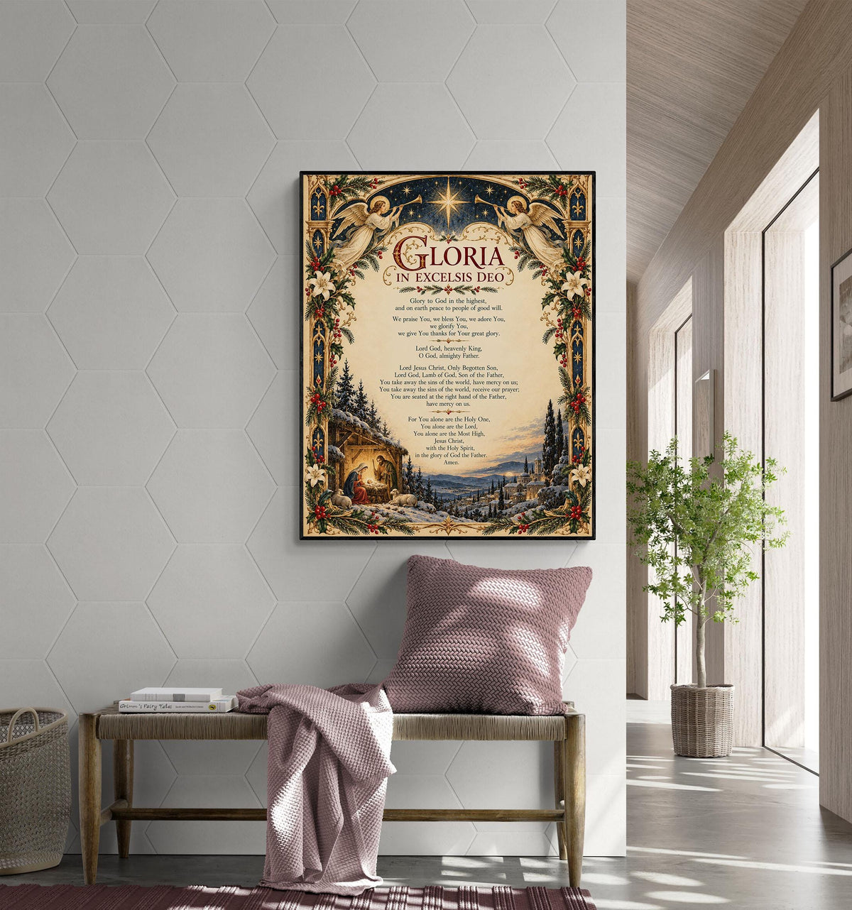 Gloria In Excelsis Deo Art Print, Christmas Hymn Holiday Wall Artwork, Home Decor