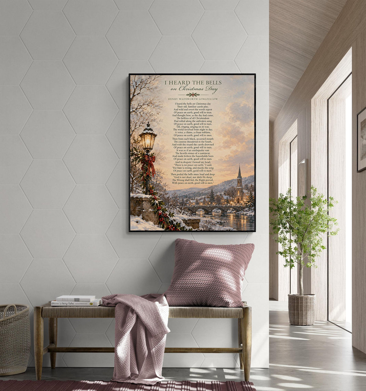 I Heard The Bells On Christmas Art Print, Longfellow Holiday Wall Artwork, Home Decor