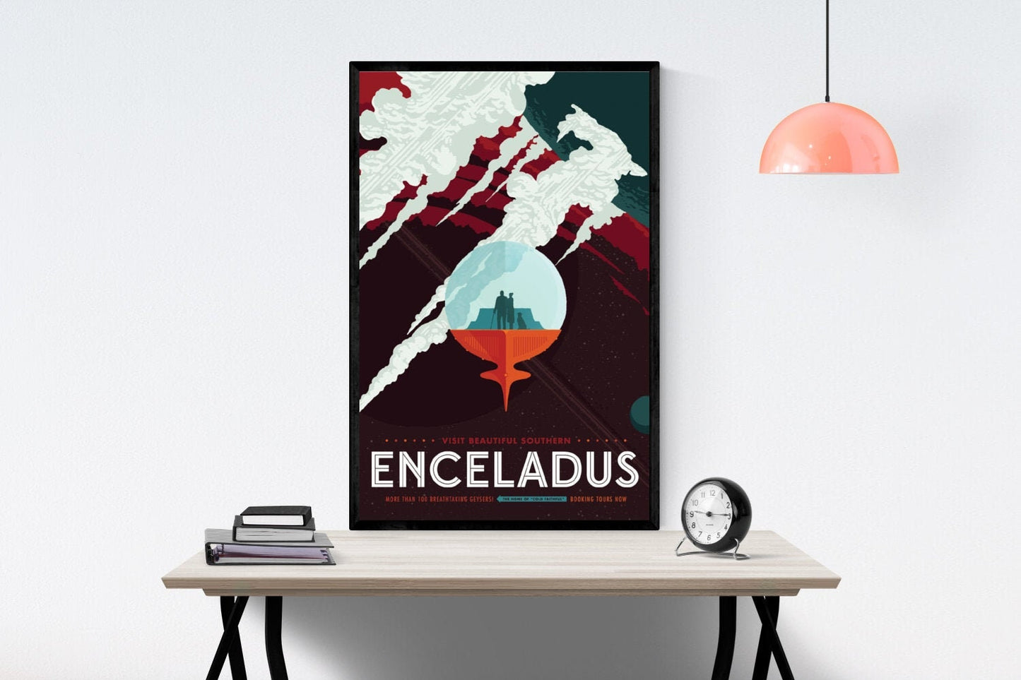 NASA Enceladus Travel Poster | Saturn | Moon | | Illustration | Art | Wall Art | Artwork | Visions Of The Future