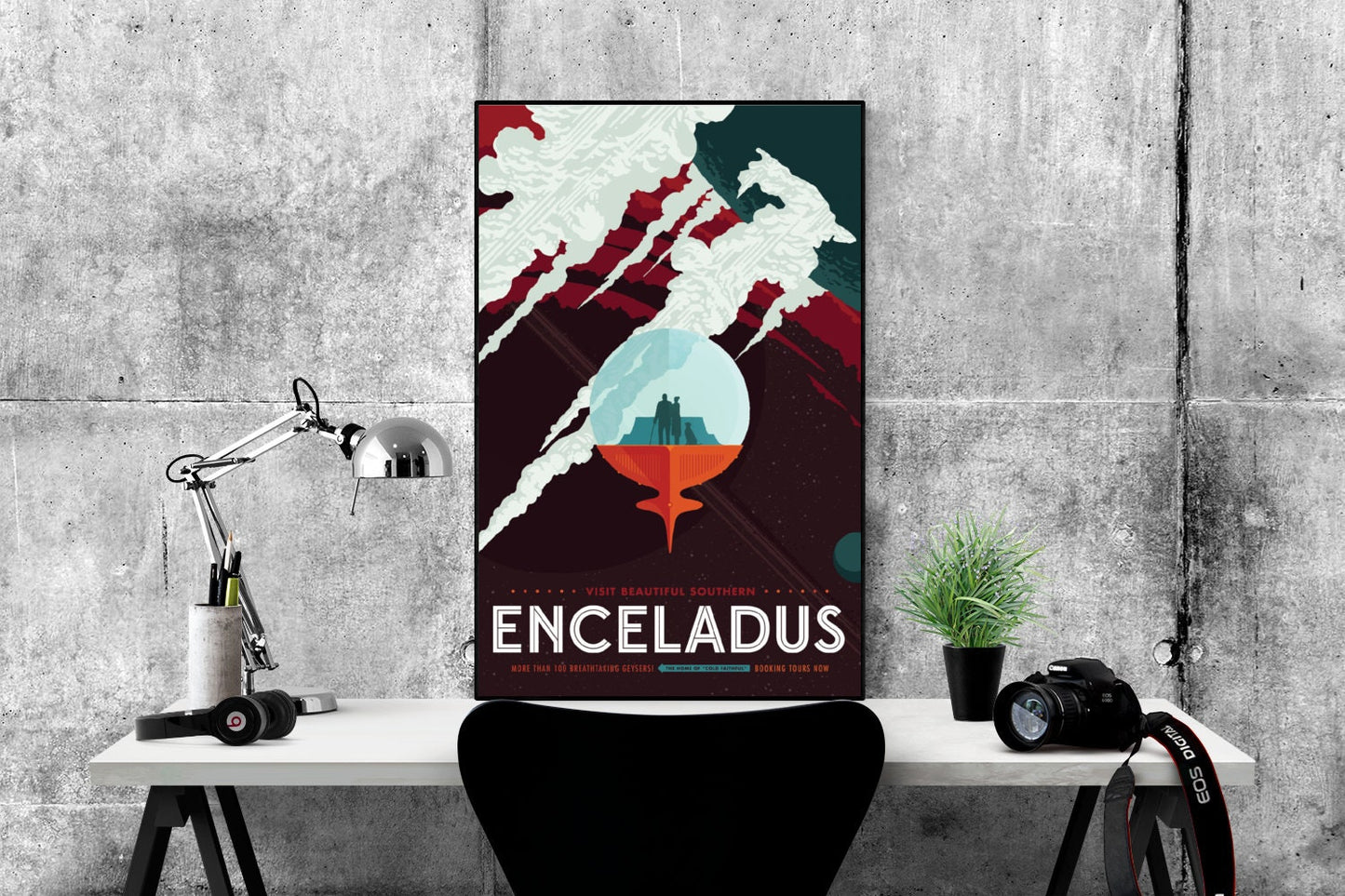 NASA Enceladus Travel Poster | Saturn | Moon | | Illustration | Art | Wall Art | Artwork | Visions Of The Future