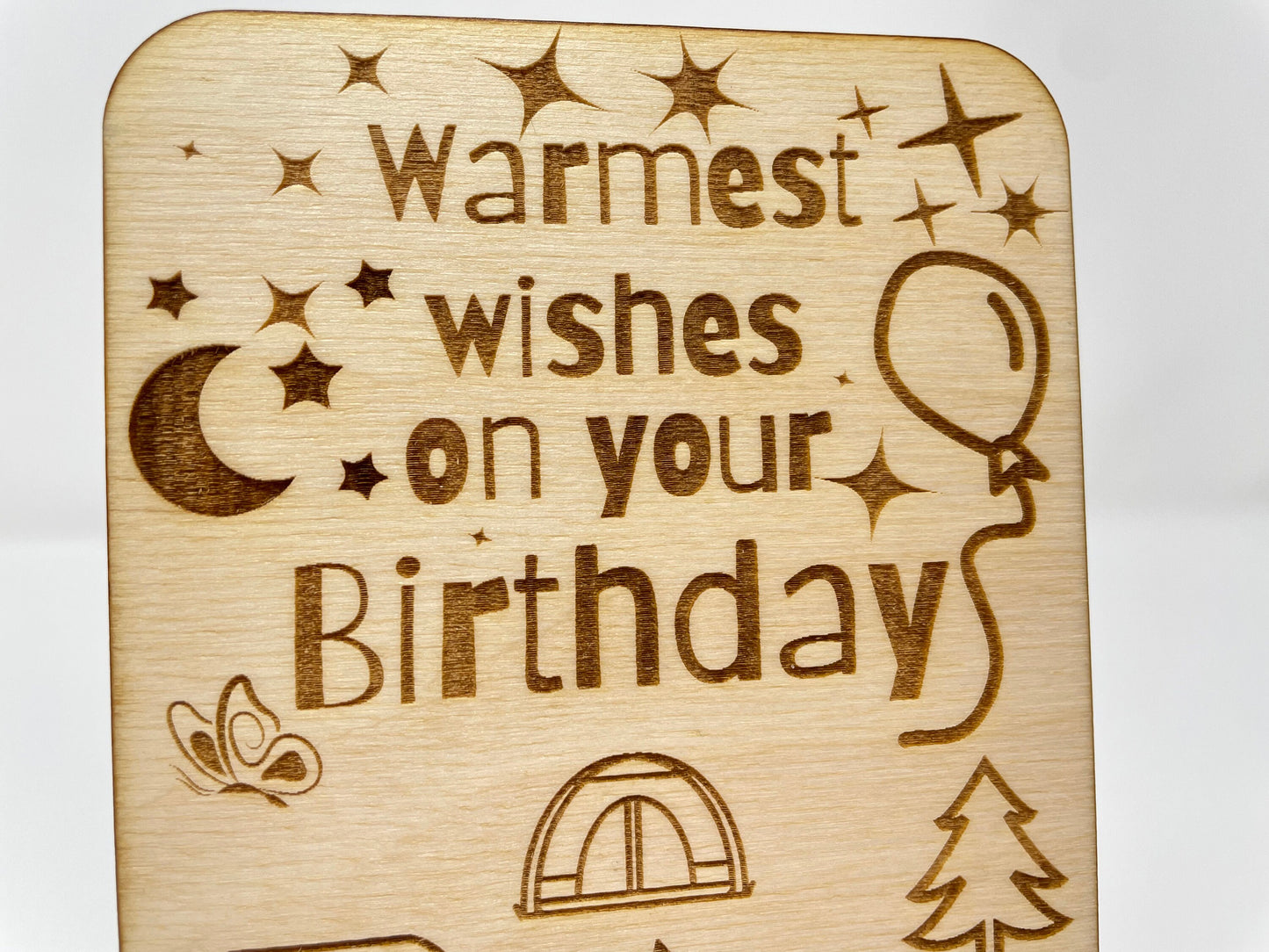 Happy Birthday Card | Camping Theme | Warmest Wishes On Your Birthday | Made of Baltic Birch Wood