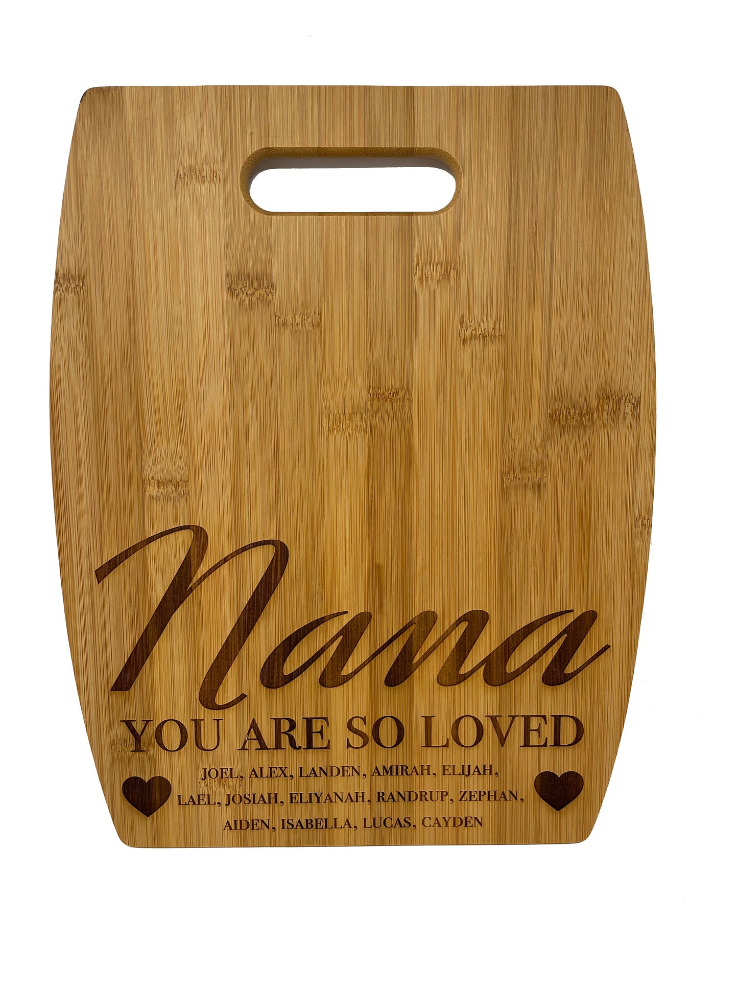 Nana, You Are So Loved | Grandchildren Names | Present For Mom | Bamboo Cutting Board