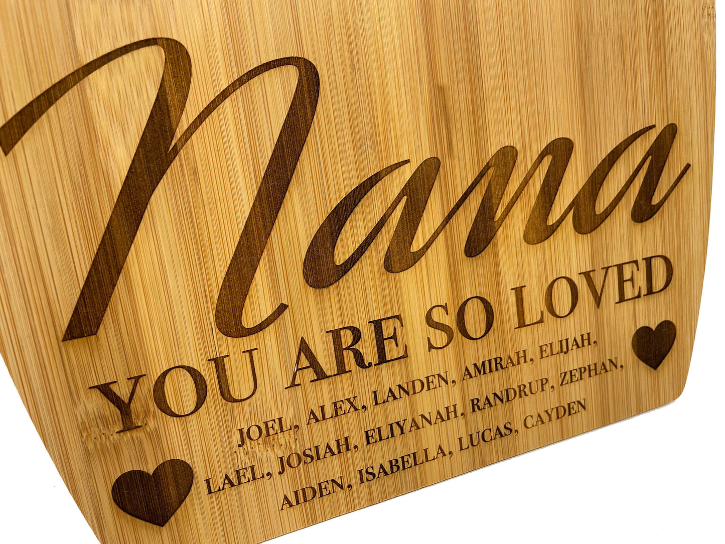 Nana, You Are So Loved | Grandchildren Names | Present For Mom | Bamboo Cutting Board