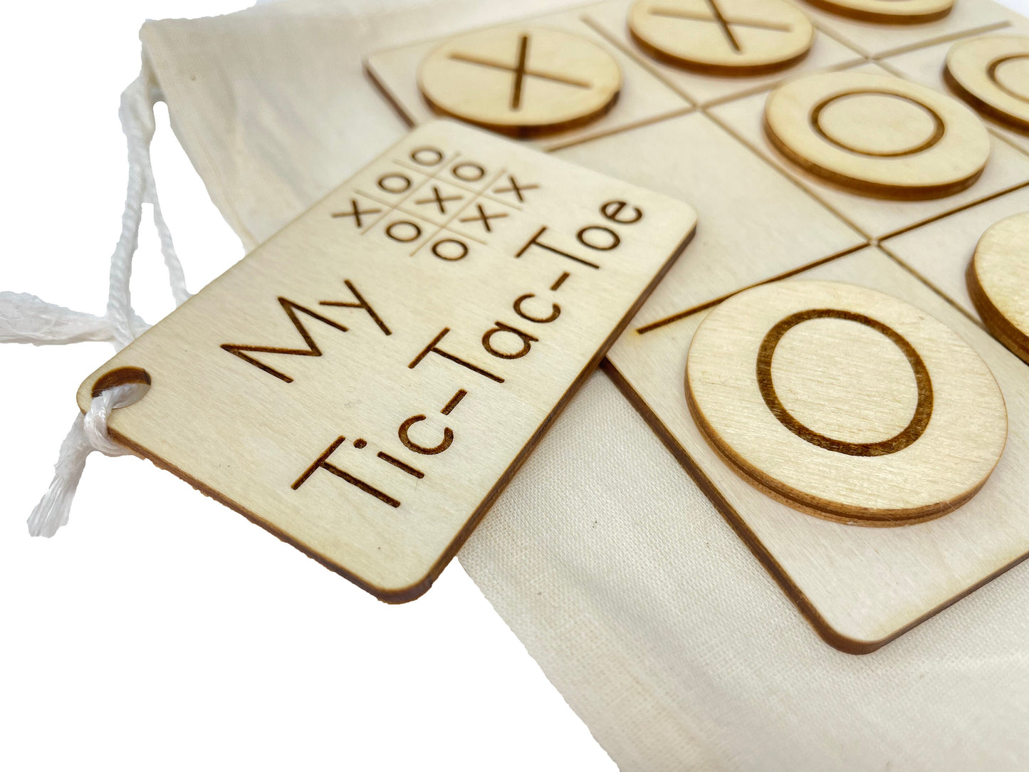Tic-Tac-Toe | Wooden Game | Party Favor | Montessori | Early Education | Logic | Burlap Bag Game