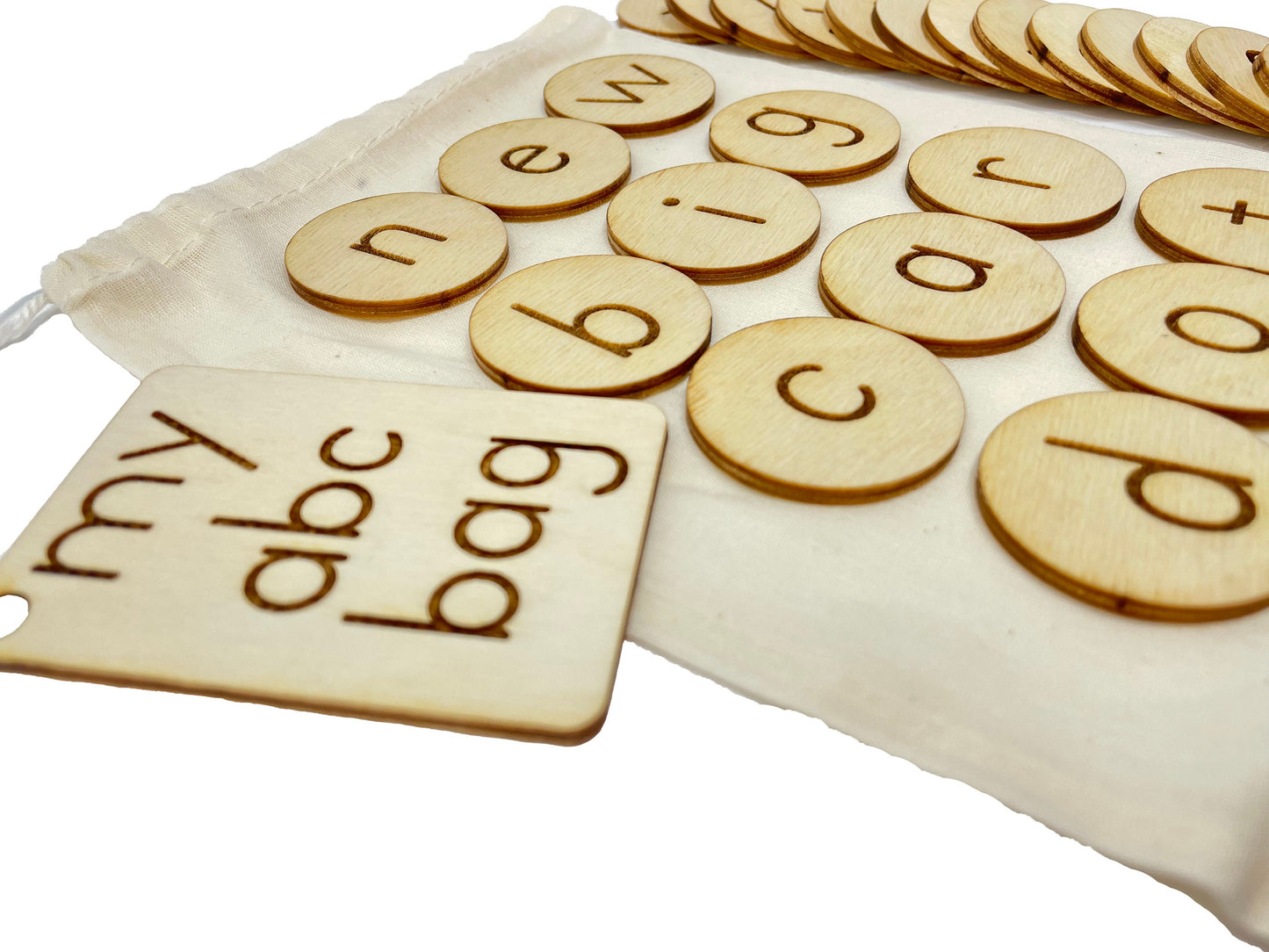 My ABC Bag | Uppercase and Lowercase Letters | Wooden Game | Montessori | Early Education | Learning Alphabet | Spelling Toys | Burlap Bag
