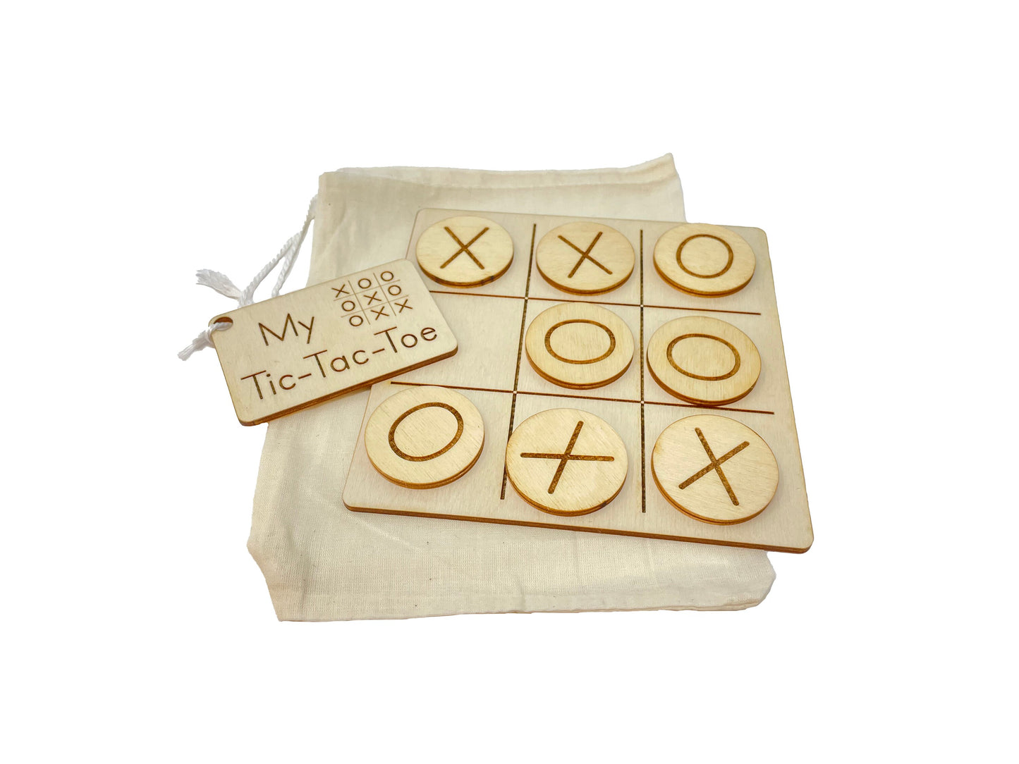 Tic-Tac-Toe | Wooden Game | Party Favor | Montessori | Early Education | Logic | Burlap Bag Game