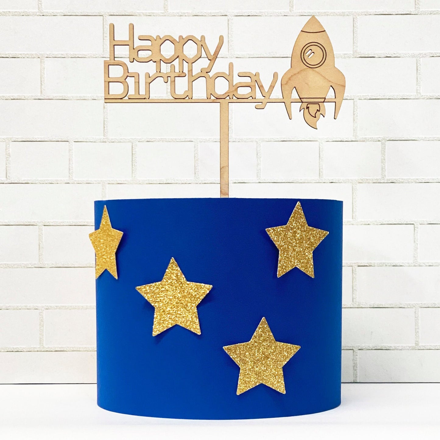 Happy Birthday Cake Topper With Spaceship