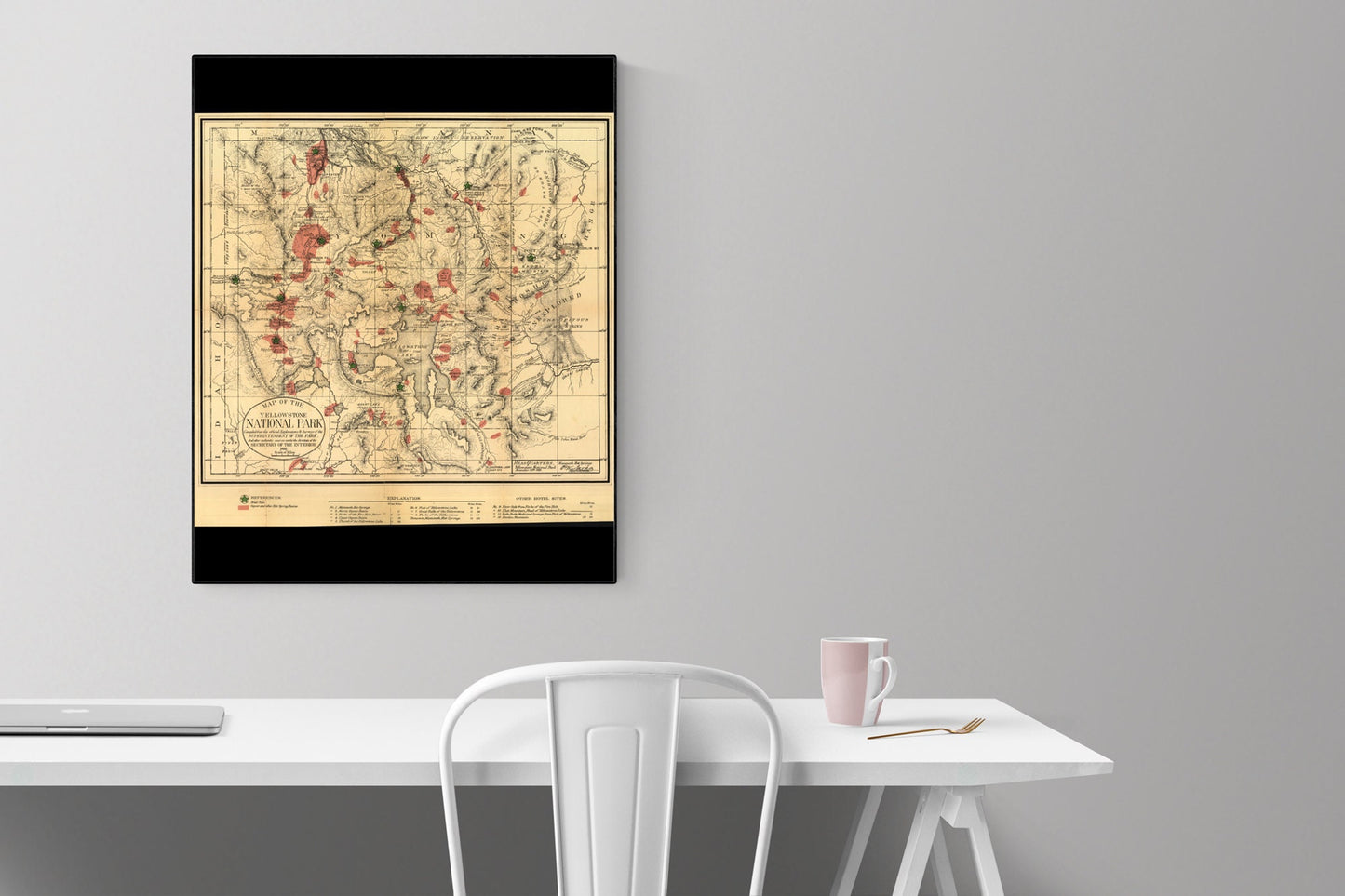Map of Yellowstone National Park | Wyoming | 1881 Art Print