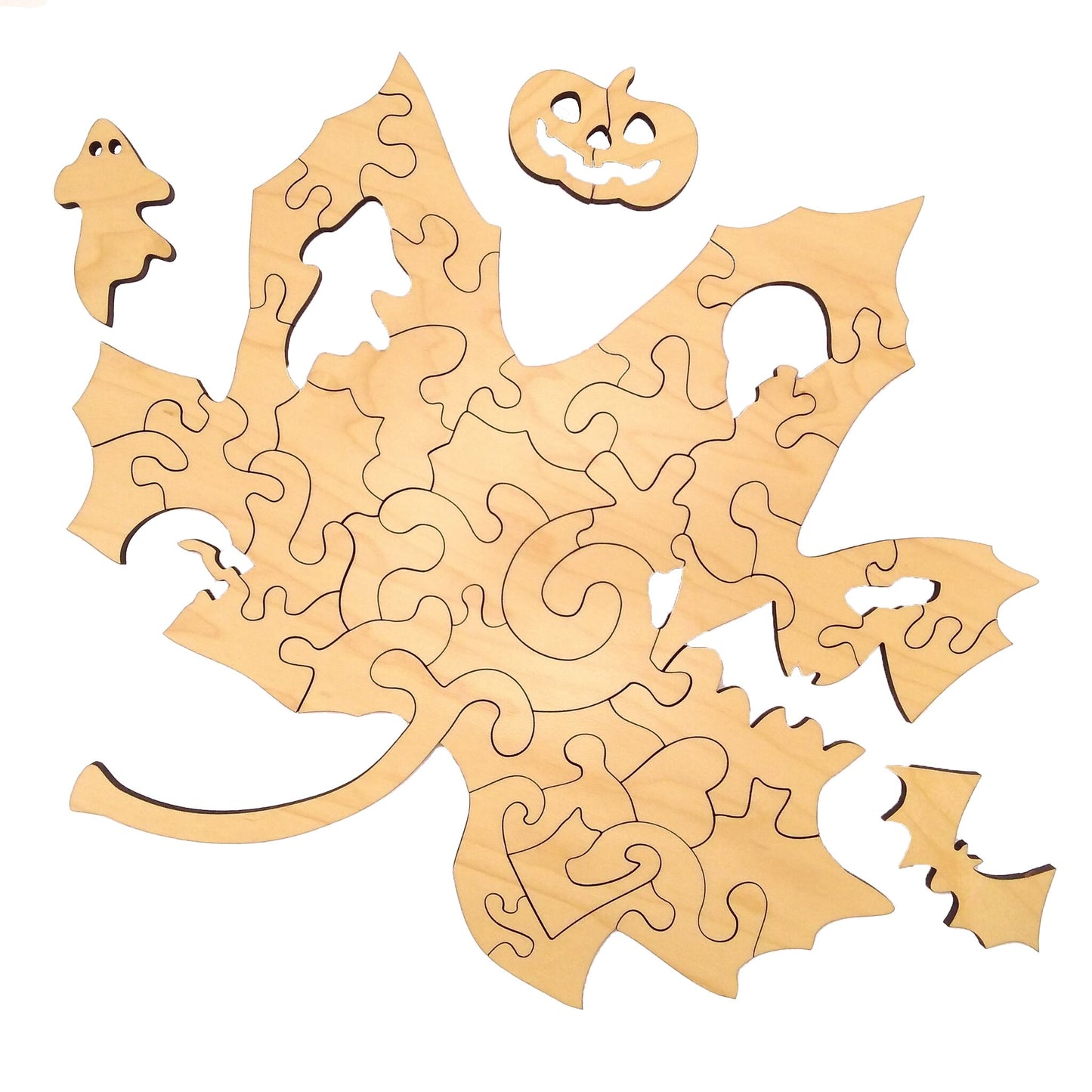 Fall Leaf Halloween Puzzle with Spooky Whimsies | Completed Size: 9.5 x 9.0 in. | Assembly Required