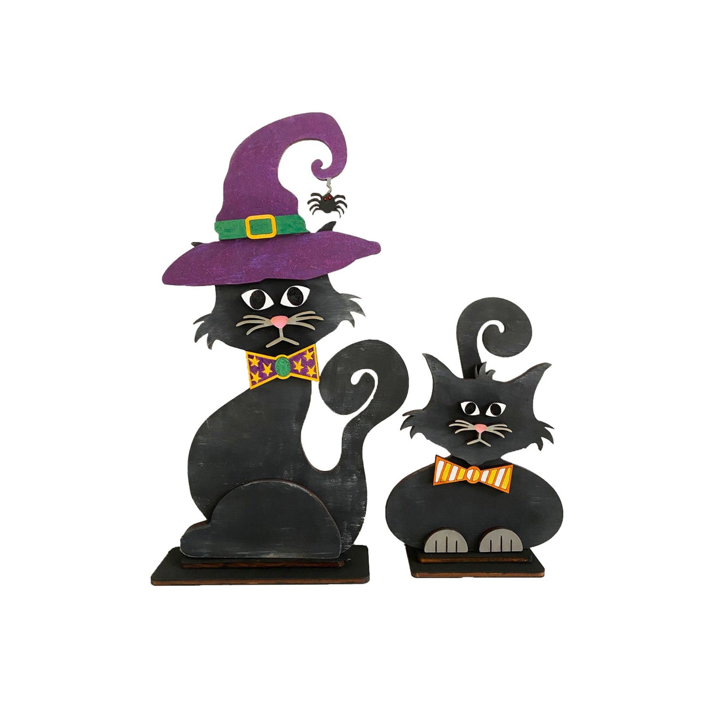 DIY Two Spooky Cats Shelf Sitters (Set of 2) | Halloween | Fall Decor | Do It Yourself | Size: 2.0x7.25x13.5 | Paint And Assembly Required