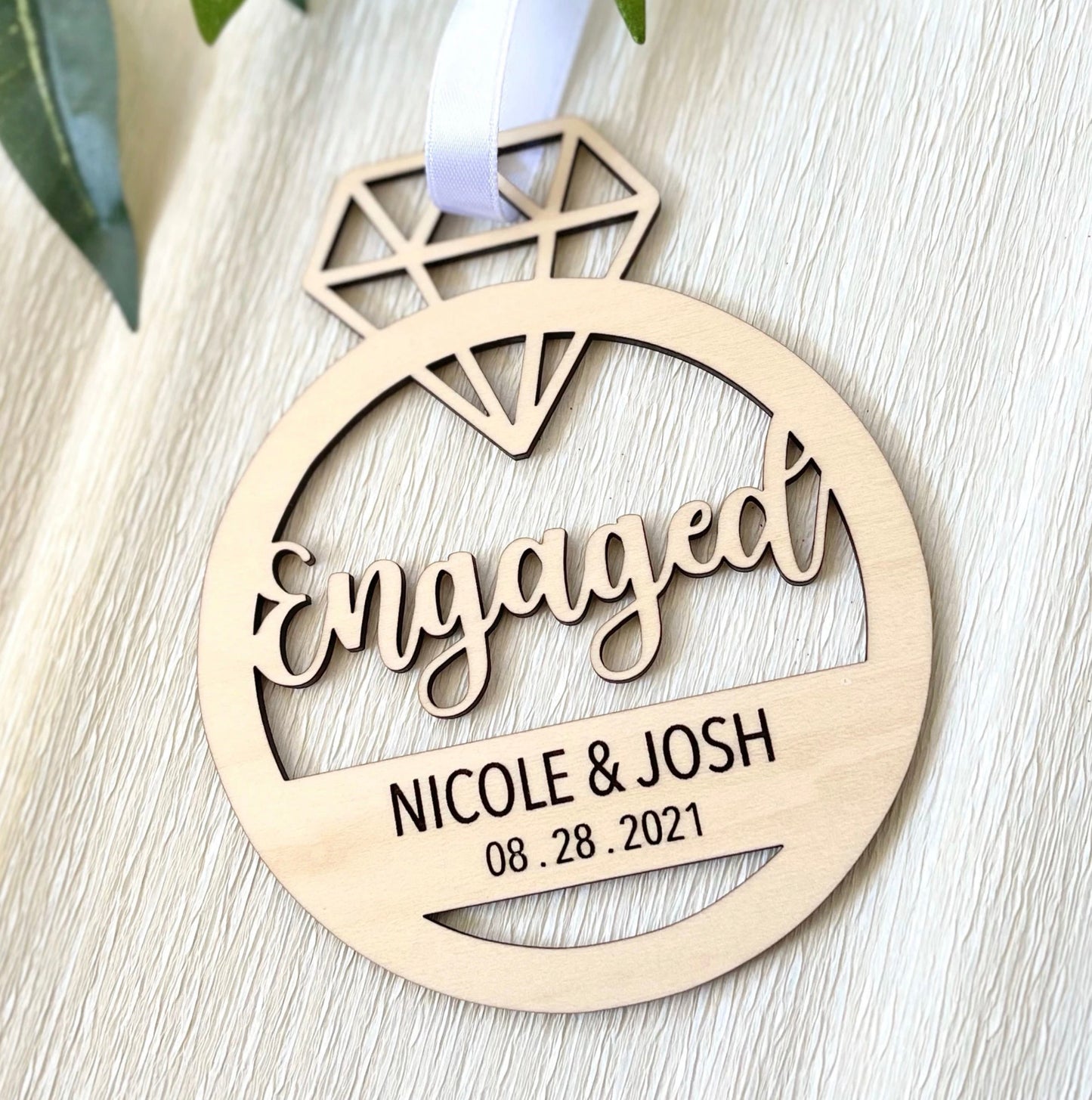 Diamond Ring Engagement Ornament | Free Personalization | Gift | Present Tag | Christmas Tree Ornament