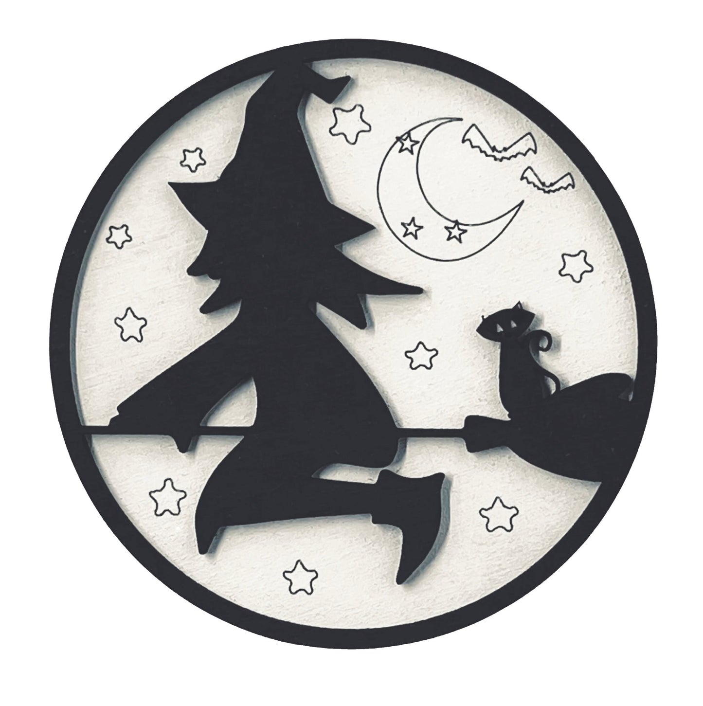 DIY Paint Your Own Witch On Broom Sign | Halloween | Fall Decor | 2-Layer | Do It Yourself | Size: 9 x 9 in | Painting and Assembly Required