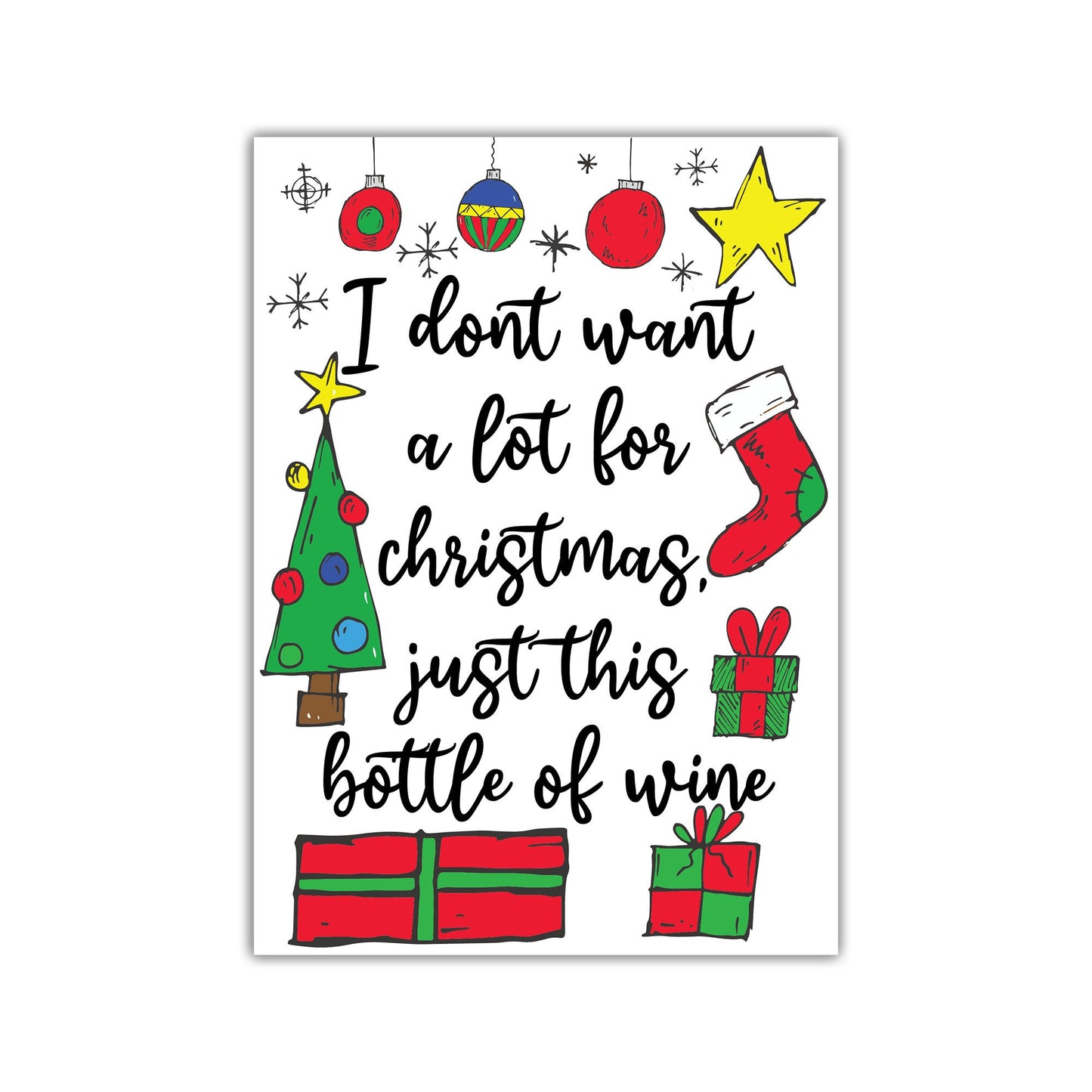 I Don't Want A Lot For Christmas, Just This Bottle of Wine | Custom Bottle Labels | Personalized Bottle | Christmas Holidays Label