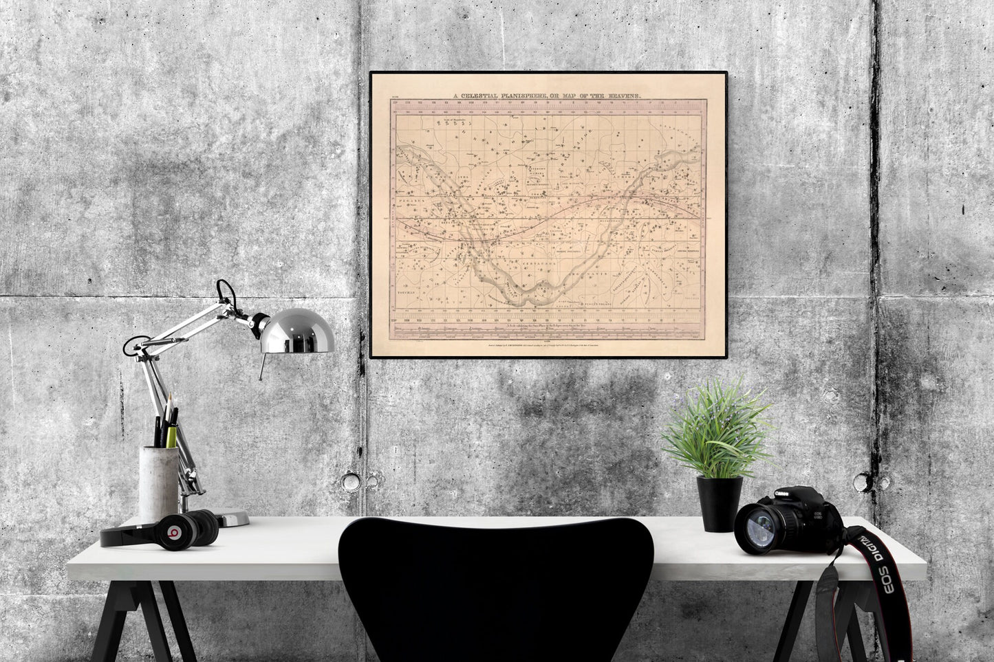 Huntington Map Of The Celestial Planisphere Map | Map of The Heavens | 1835 | NASA Artwork | Vintage Art Print | Art Print