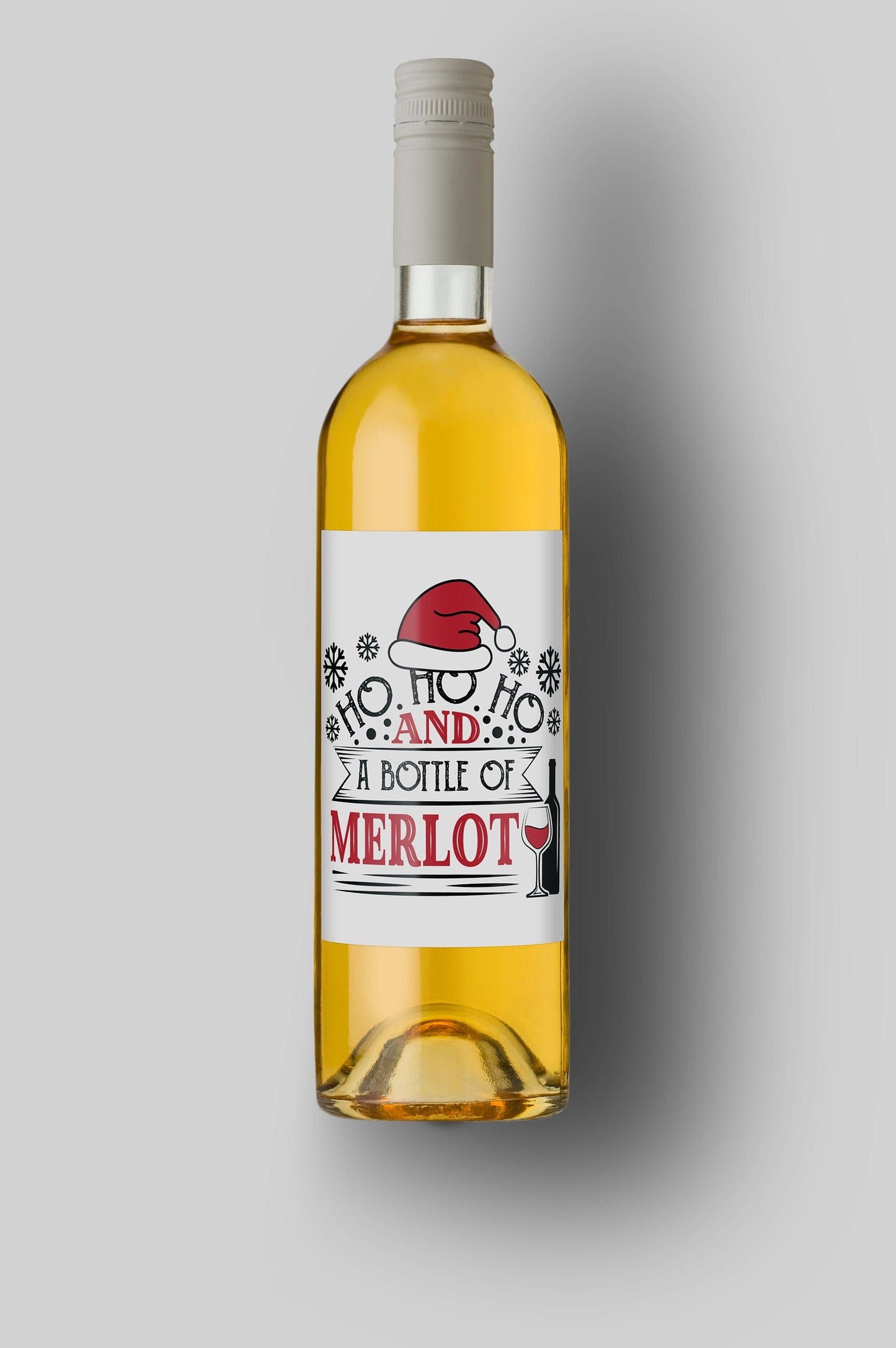 Ho Ho Ho And A Bottle Of Merlot | Custom Bottle Labels | Personalized Bottle | Christmas Holidays Label