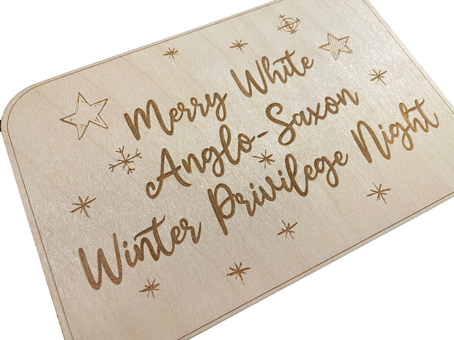 Merry White Anglo-Saxon Winter Privilege Night | Christmas Wood Card