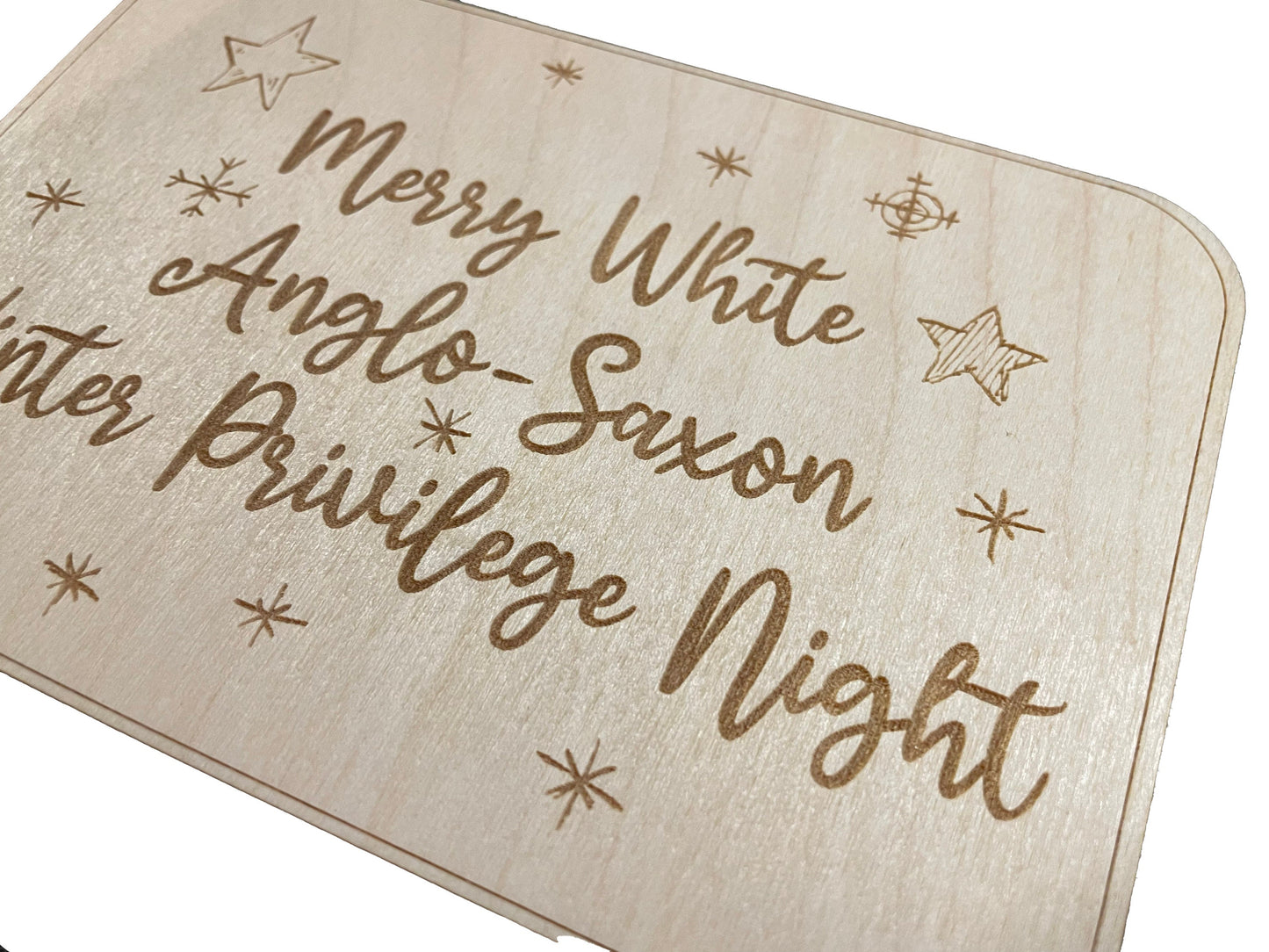 Merry White Anglo-Saxon Winter Privilege Night | Christmas Wood Card