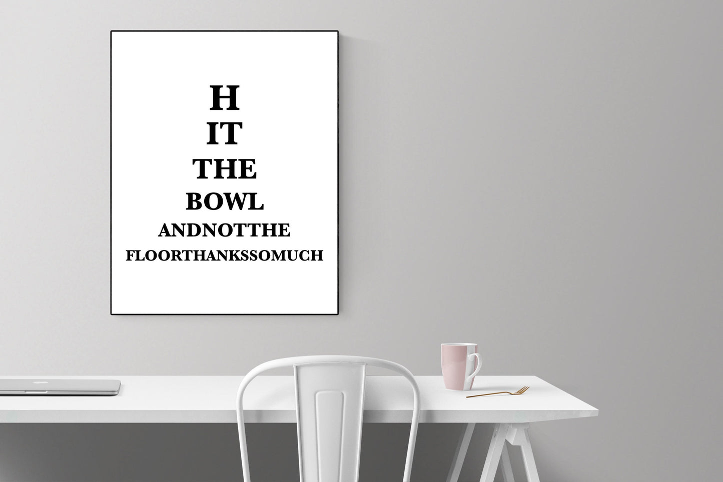Funny Bathroom Artwork | Eye Exam Test For Bathrooms | Hit The Bowl And Not The Floor | Humor | Boys | Men | Family | Art Print