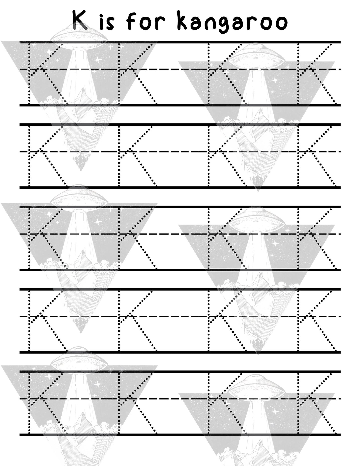 Digital Download | K Is For Kangaroo | Primary Letter | Practice Writing Alphabet | Single Page PDF File | Print As Many As You Need