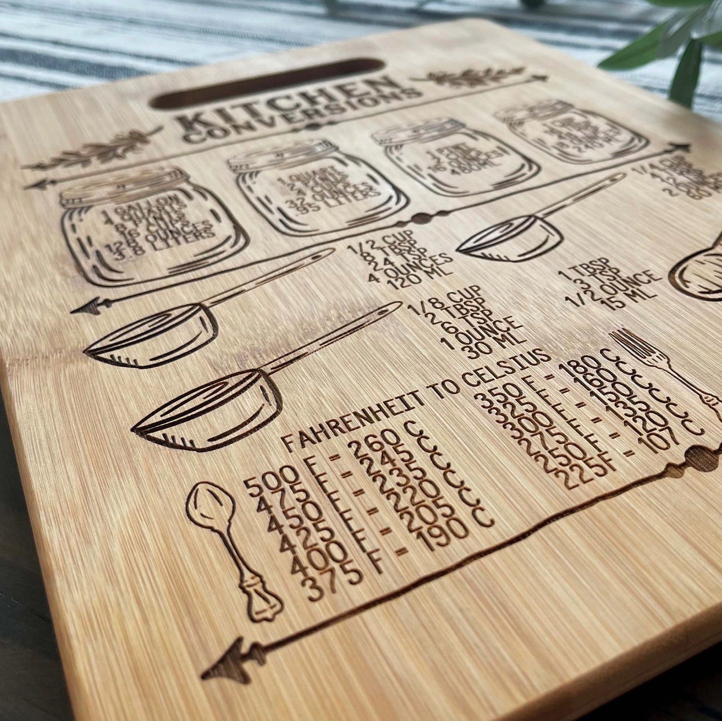Kitchen Conversions Chart | Present For The Cook | Bamboo Cutting Board
