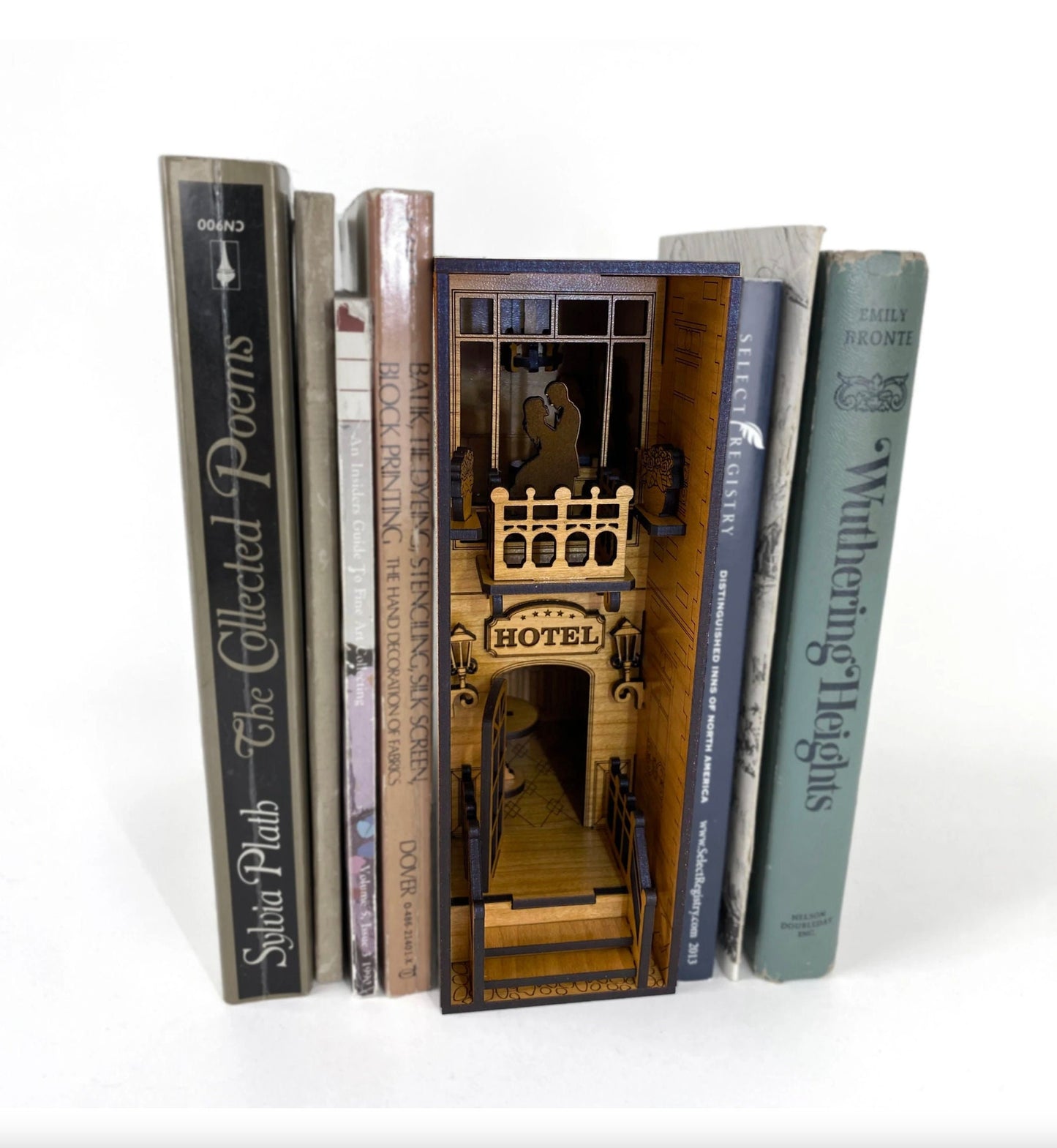 Book Nook Hotel with Decorative Balcony Scene | Assembly And Painting Required | Bookshelf Nook Insert