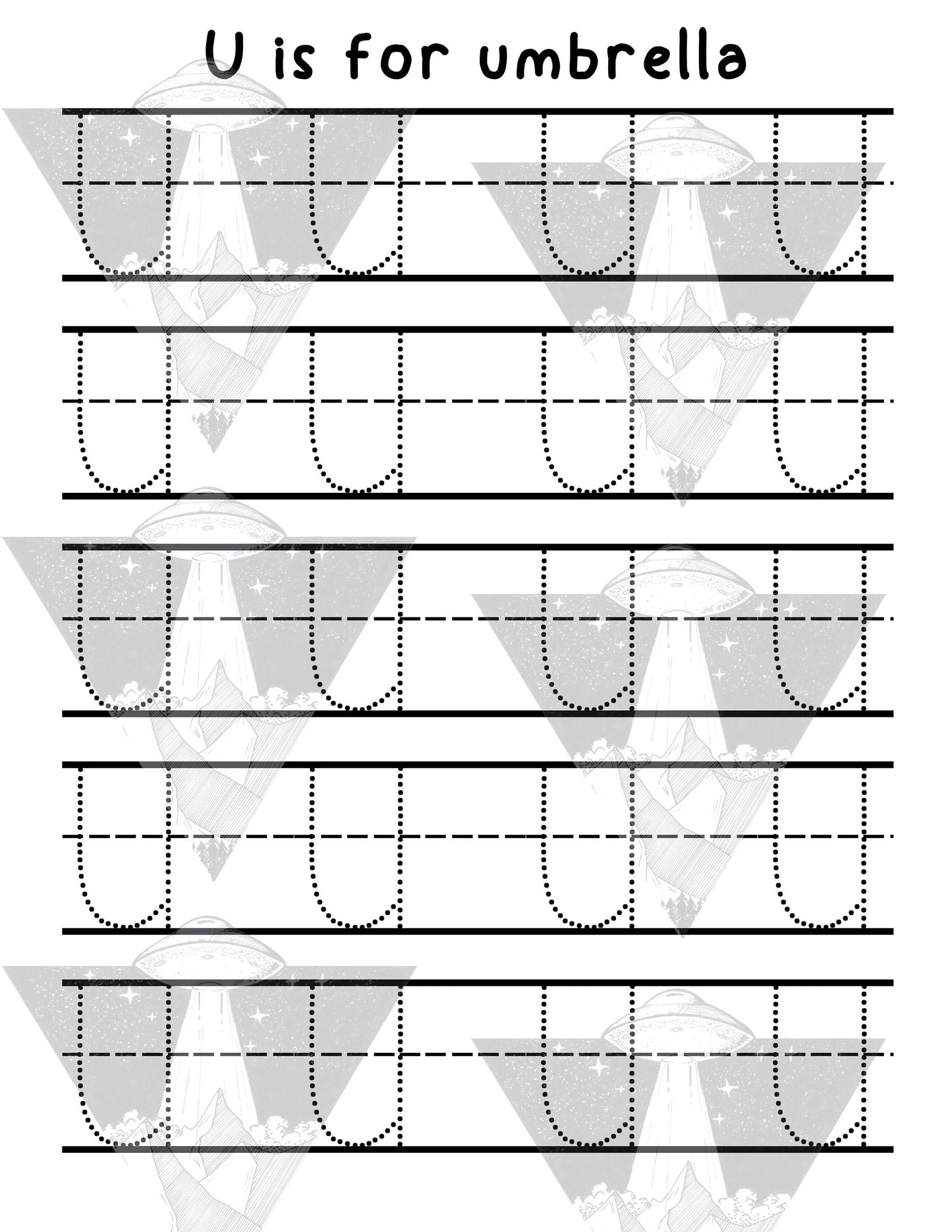 Digital Download | U Is For Umbrella | Primary Letter | Practice Writing Alphabet | Single Page PDF File | Print As Many As You Need