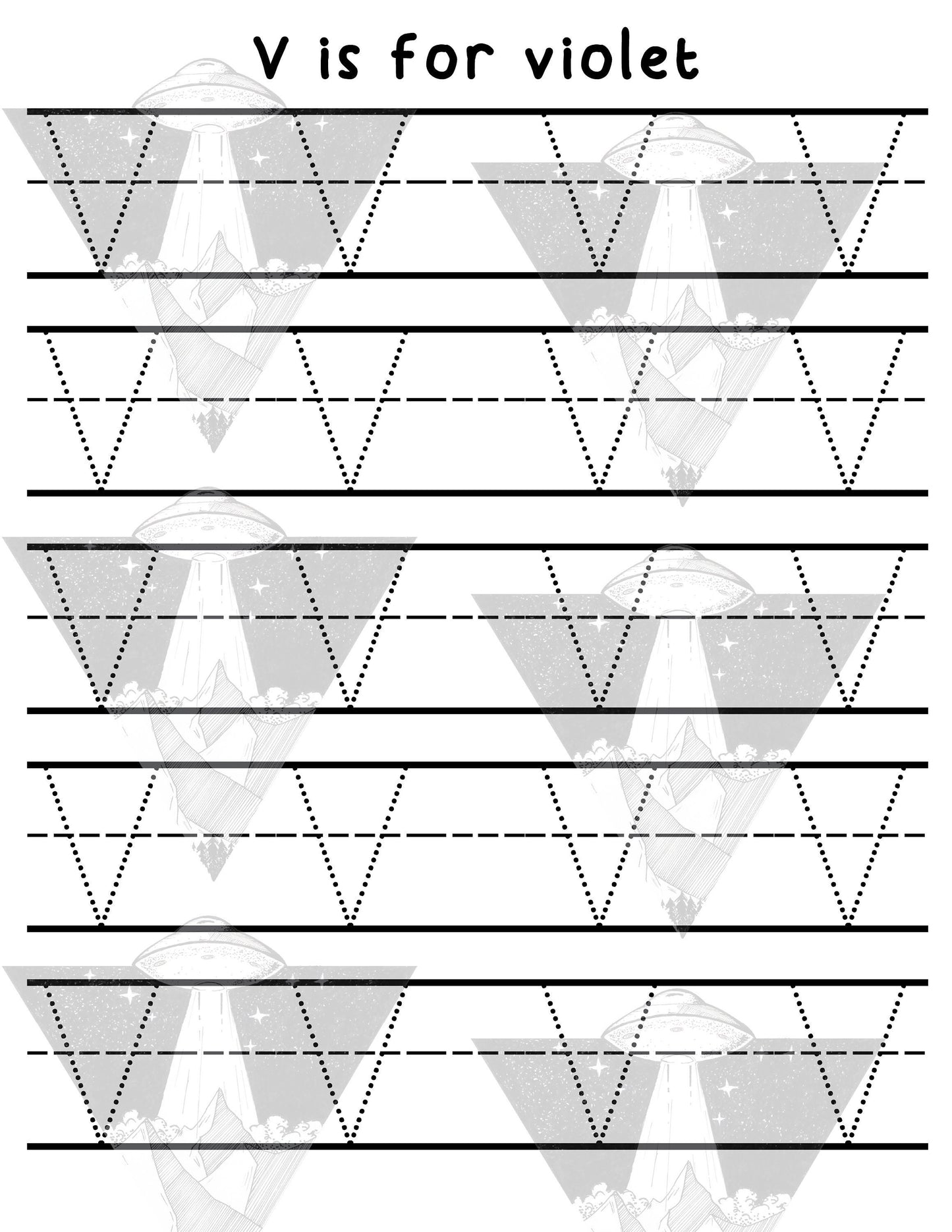 Digital Download | V Is For Violet | Primary Letter | Practice Writing Alphabet | Single Page PDF File | Print As Many As You Need
