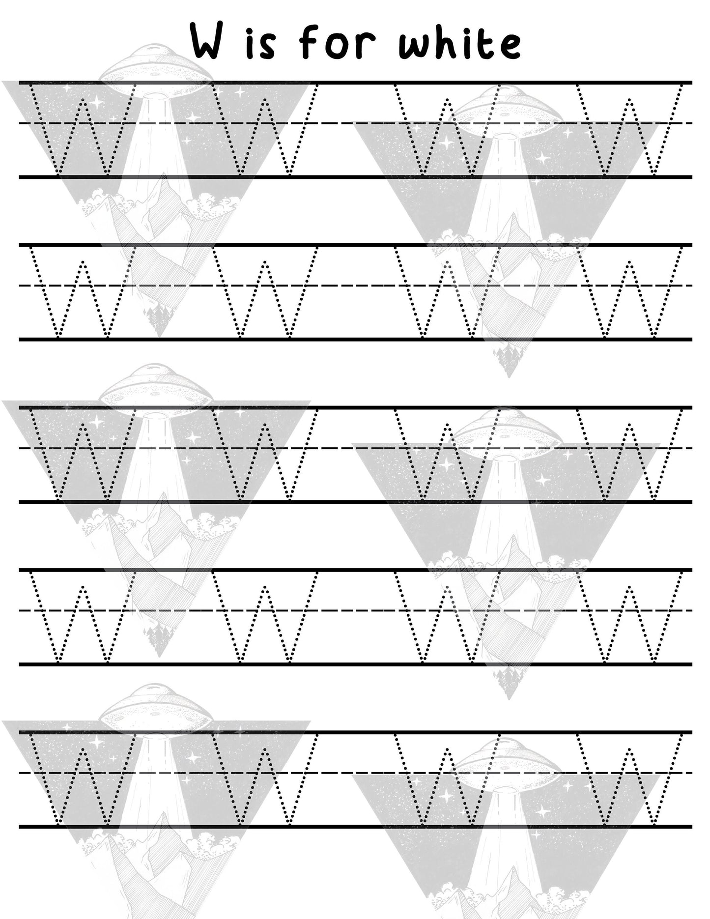 Digital Download | W Is For White | Primary Letter | Practice Writing Alphabet | Single Page PDF File | Print As Many As You Need