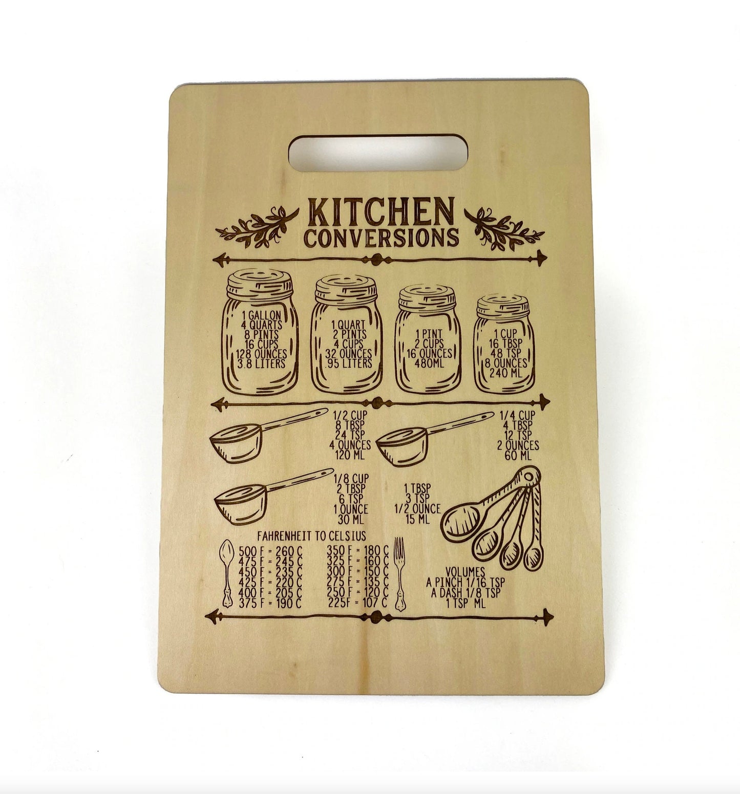 Kitchen Conversions Chart | Present For The Cook | Bamboo Cutting Board