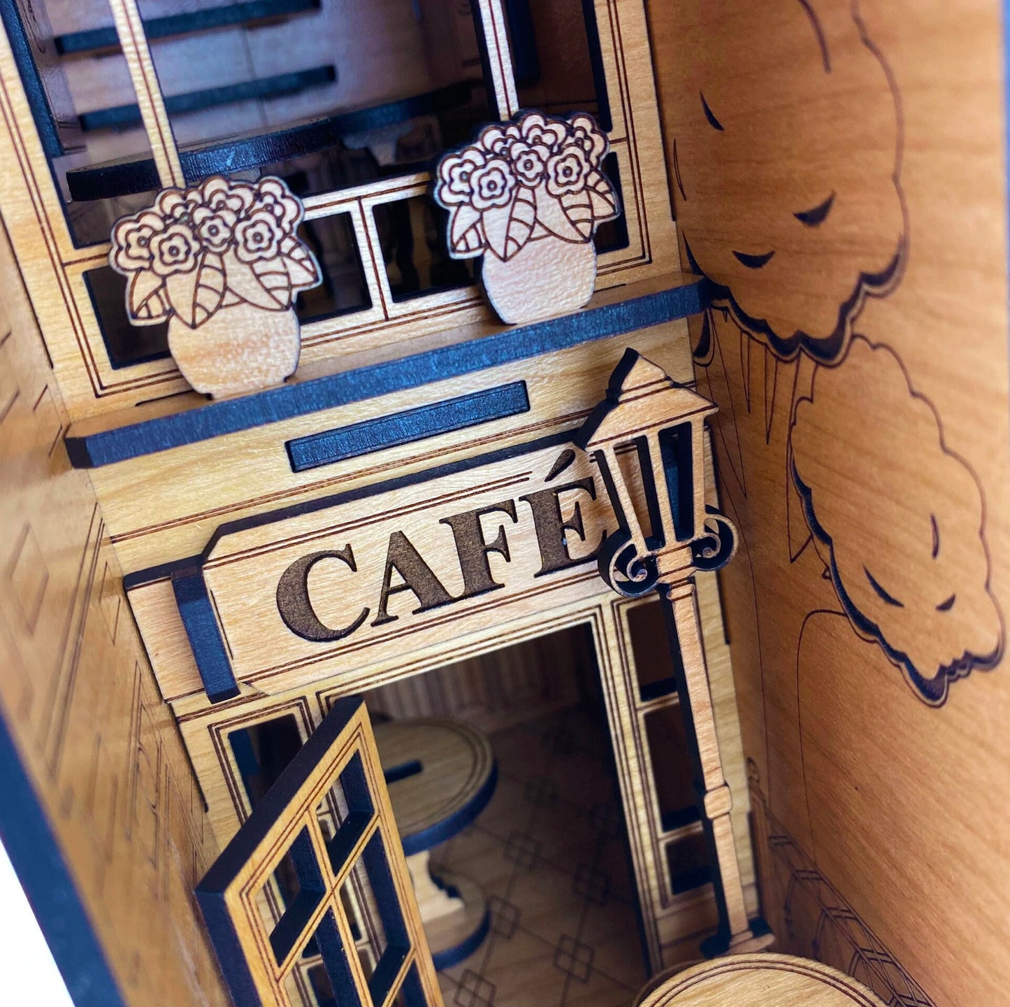 Cafe Book Nook with Friendly Creatures | Assembly And Painting Required | Bookshelf Nook Insert
