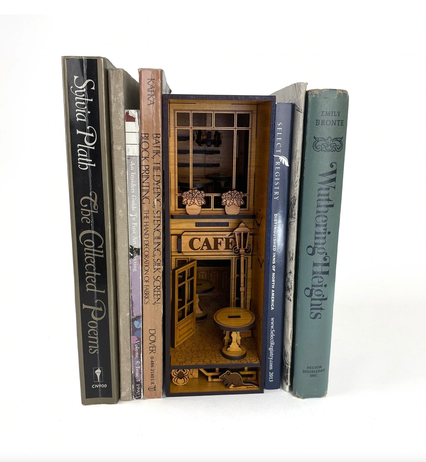 Set of 3 | Cafe Book Nook, Hotel, and Railway | Assembly And Painting Required | Bookshelf Nook Insert