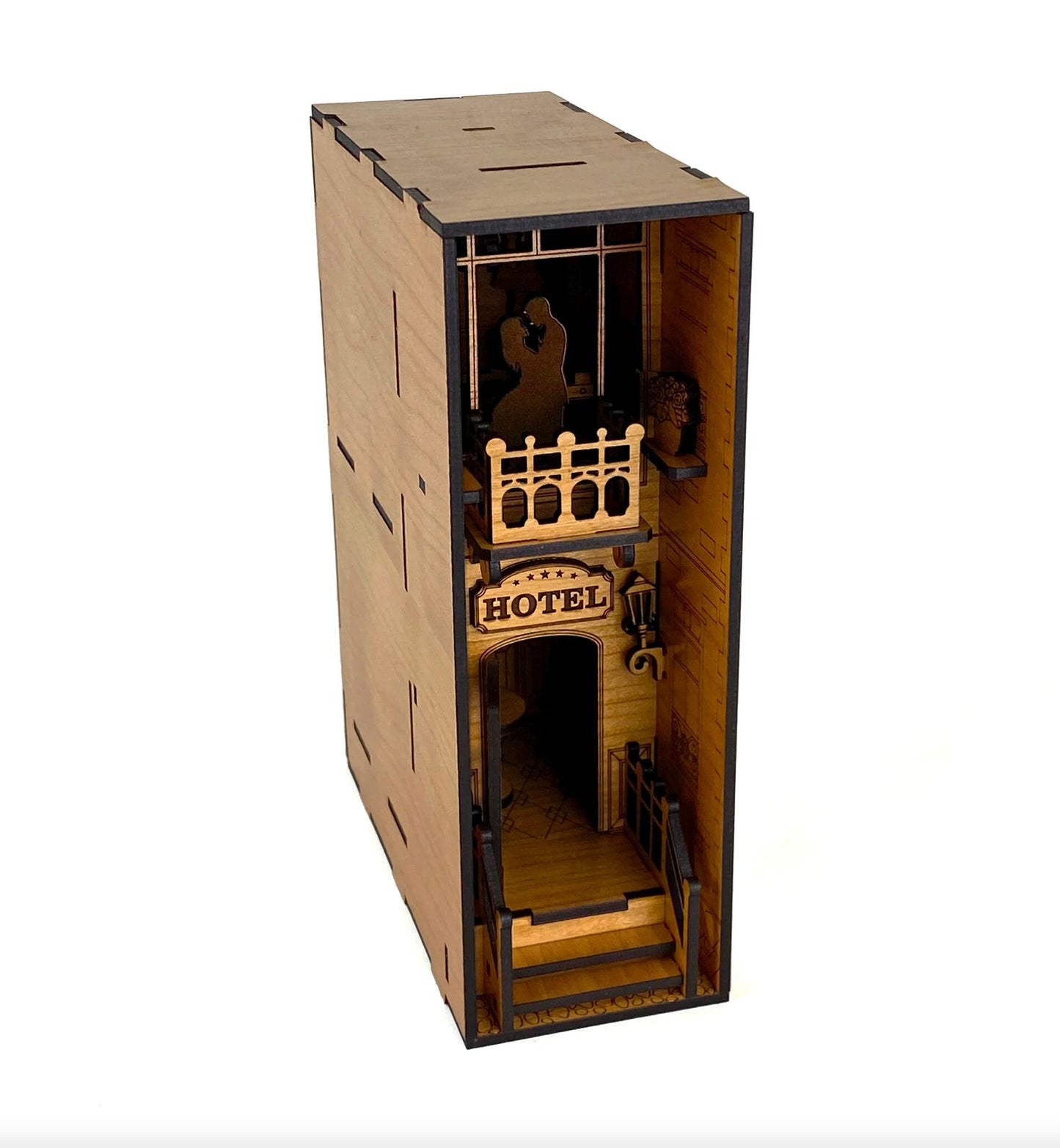 Set of 3 | Cafe Book Nook, Hotel, and Railway | Assembly And Painting Required | Bookshelf Nook Insert