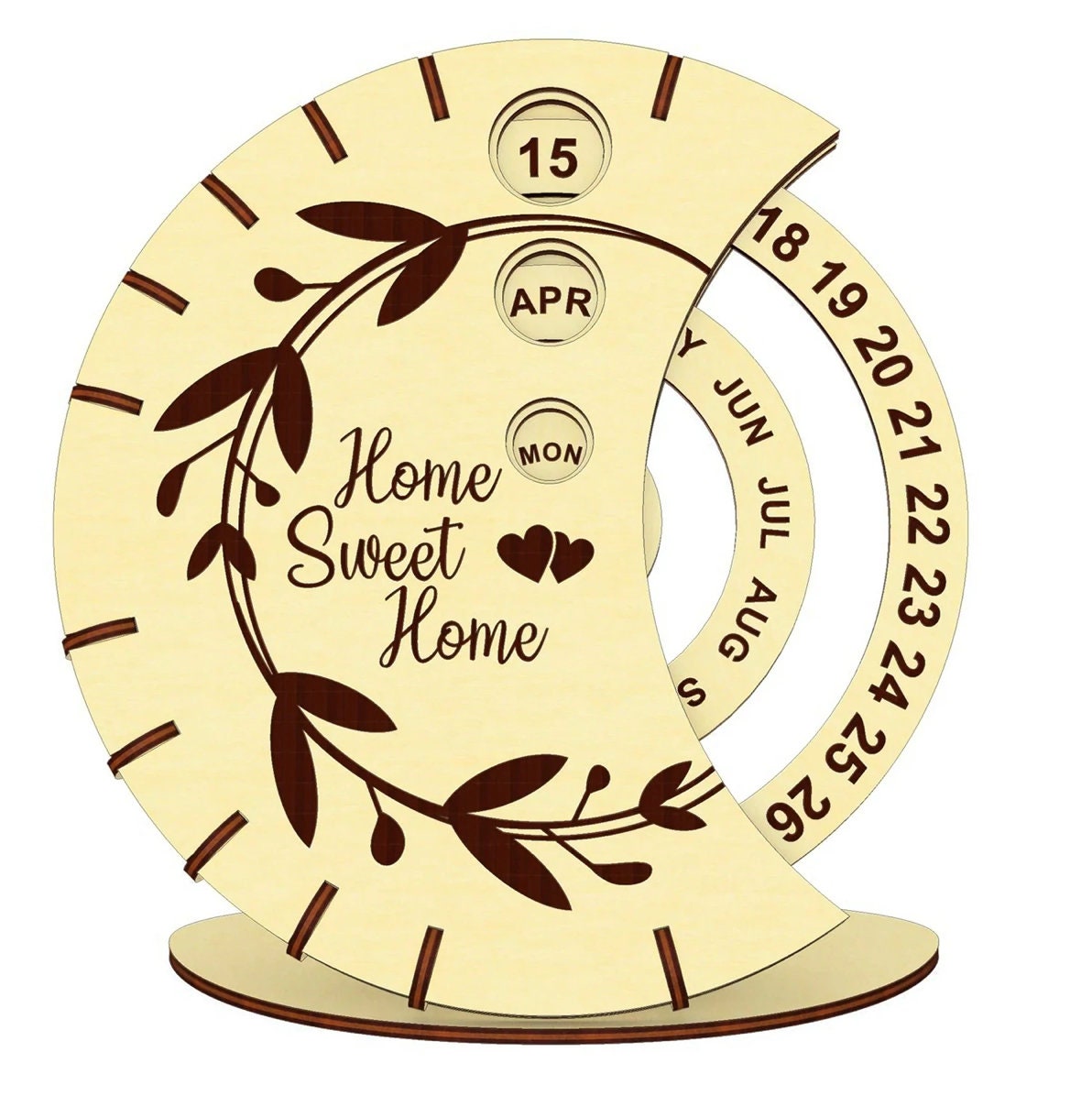 Home Sweet Home Rotary Calendar | Wooden Decor | Completed Size: 4.5 x 7.29 x 7.83 in | Assembly & Painted Required