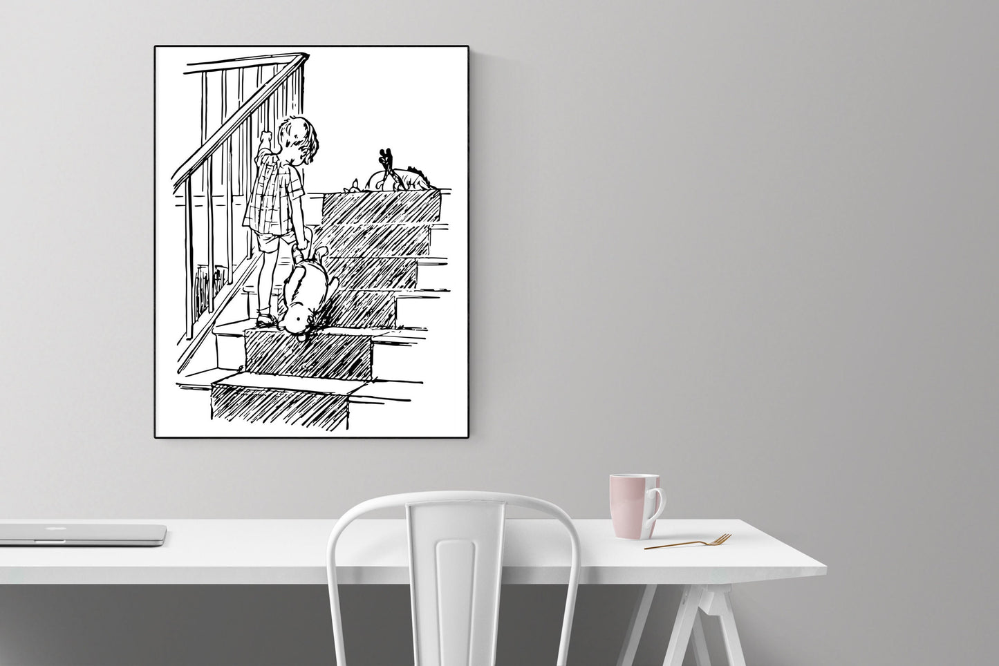 Winnie the Pooh | Christopher Robin Walking Upstairs | AA Milne | Original Illustrations | Art Print