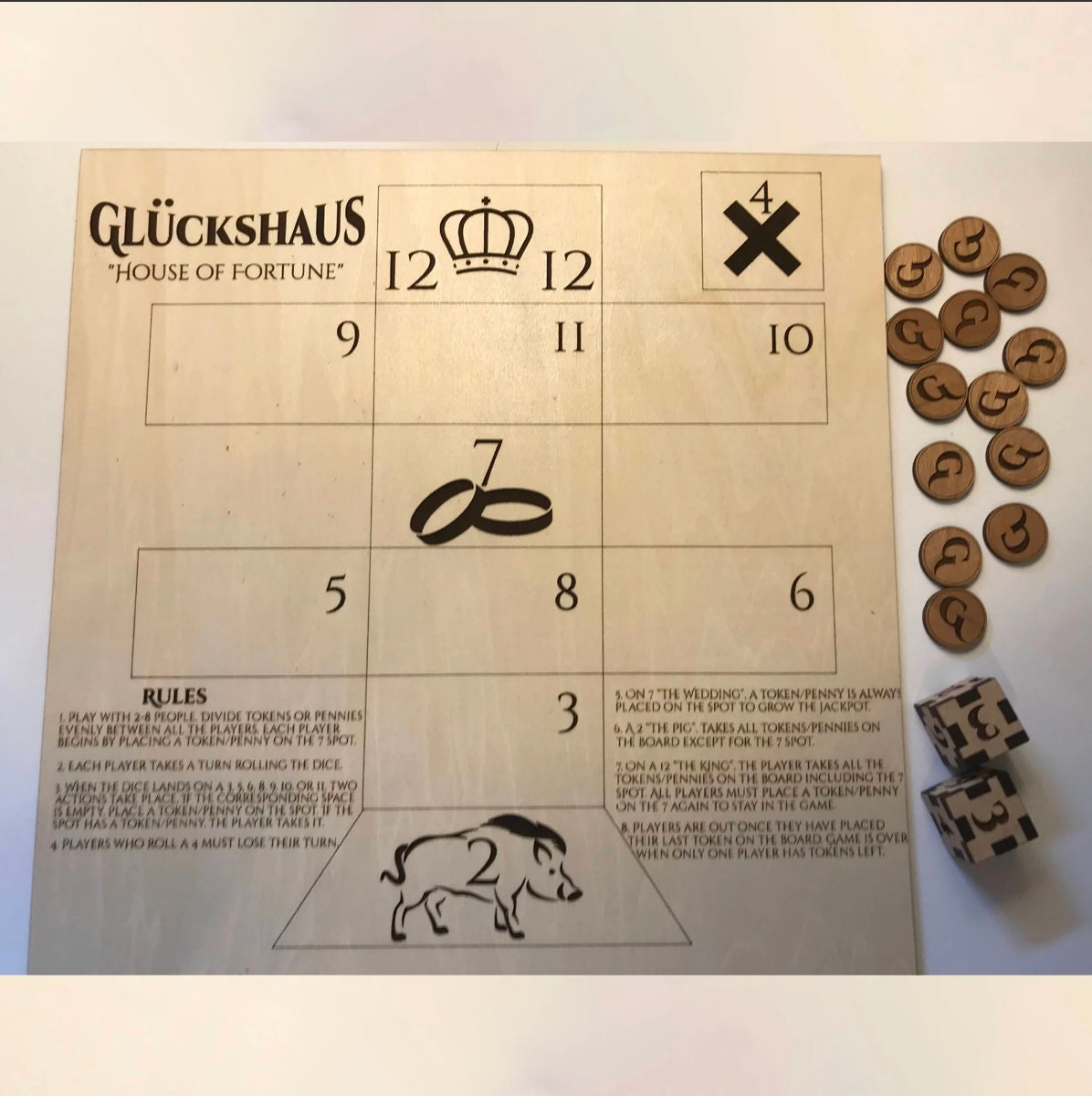 Classic Medieval Tavern Board Game | Gluckshaus | Wood | Dice & Coin Game