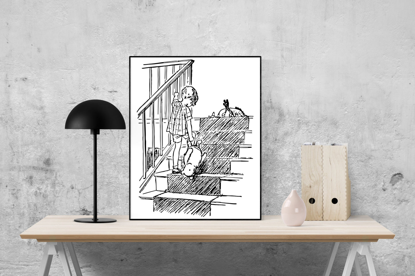 Winnie the Pooh | Christopher Robin Walking Upstairs | AA Milne | Original Illustrations | Art Print