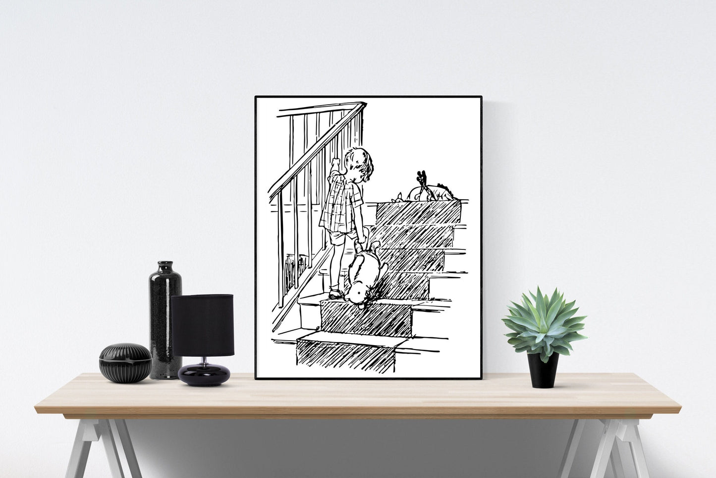 Winnie the Pooh | Christopher Robin Walking Upstairs | AA Milne | Original Illustrations | Art Print