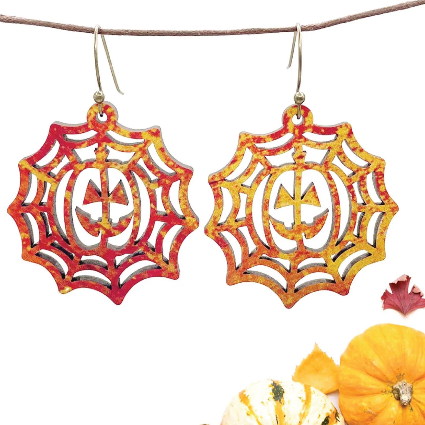 Halloween Jack O' Lantern Earrings | Wood | Dangle Earring