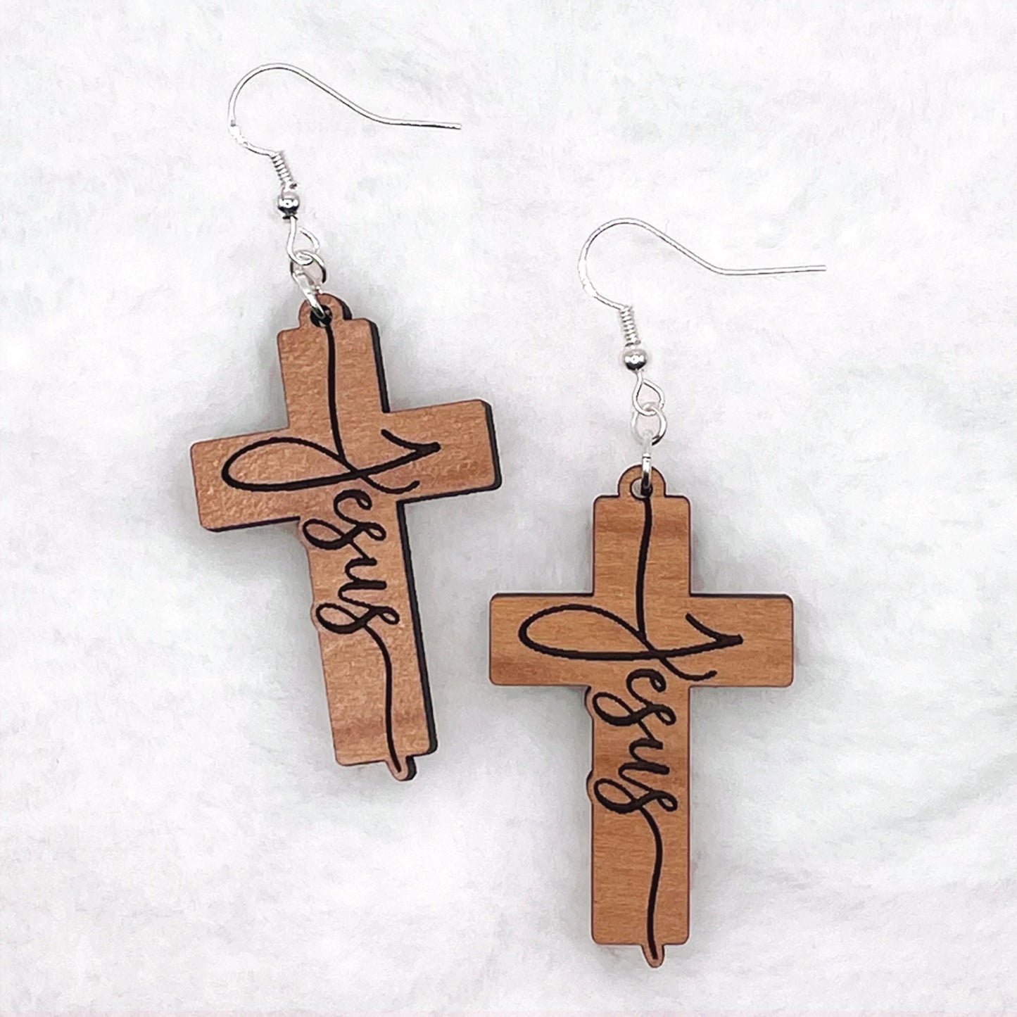 Jesus Cross Earrings | Wood | Dangle Earring