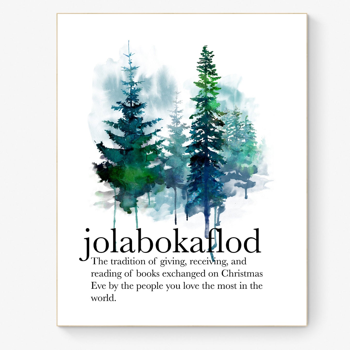 Jolabokaflod | Christmas Book Flood | Icelandic Holiday Tradition | Bibliophile | Pine Tree Art Print