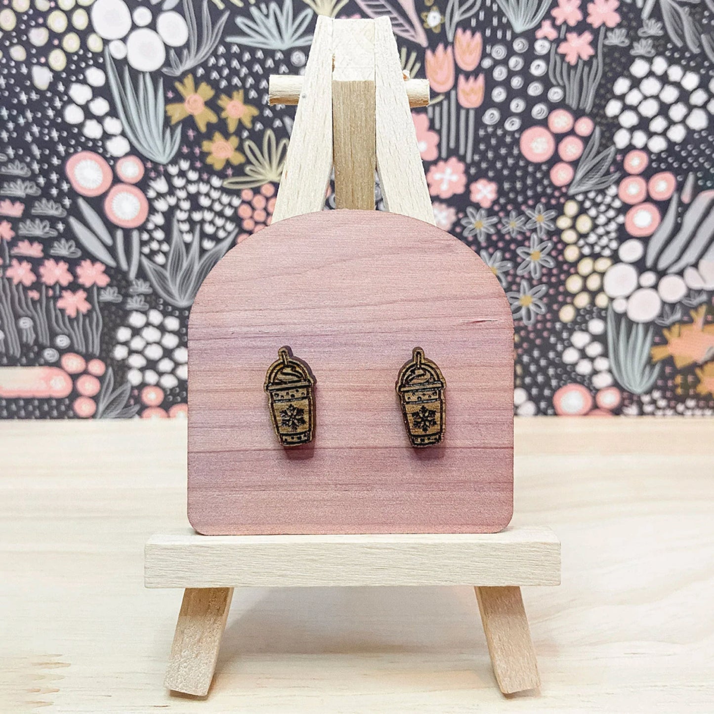 Winter Peppermint Coffee Earrings | Wood Coffee Shop | Dangle Earring